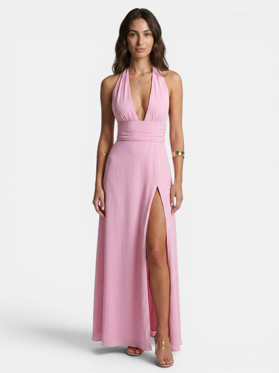 Robe longue légère dos nu pour femme | Élégante robe d'été fendue sur le côté
