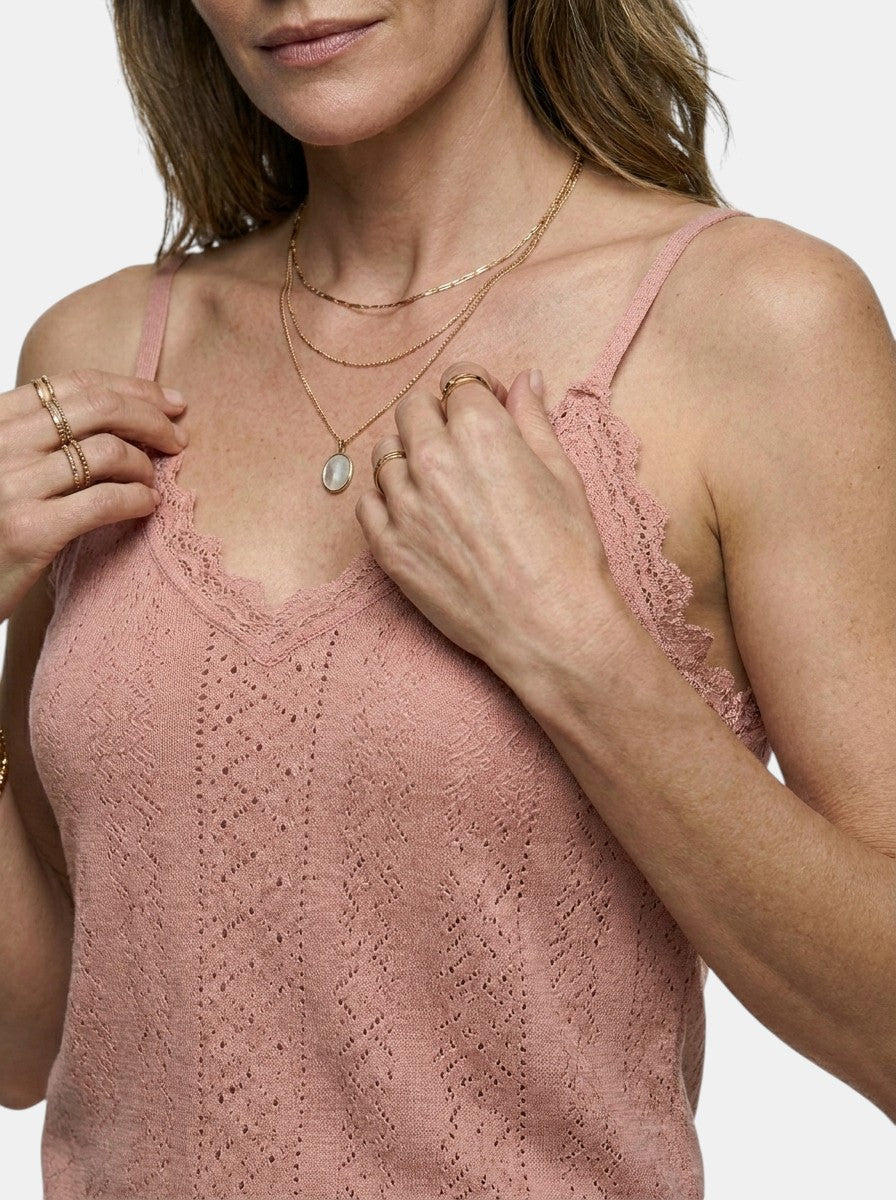 Camiseta sin mangas ligera para mujer con detalles de encaje | Blusa de verano elegante sin mangas