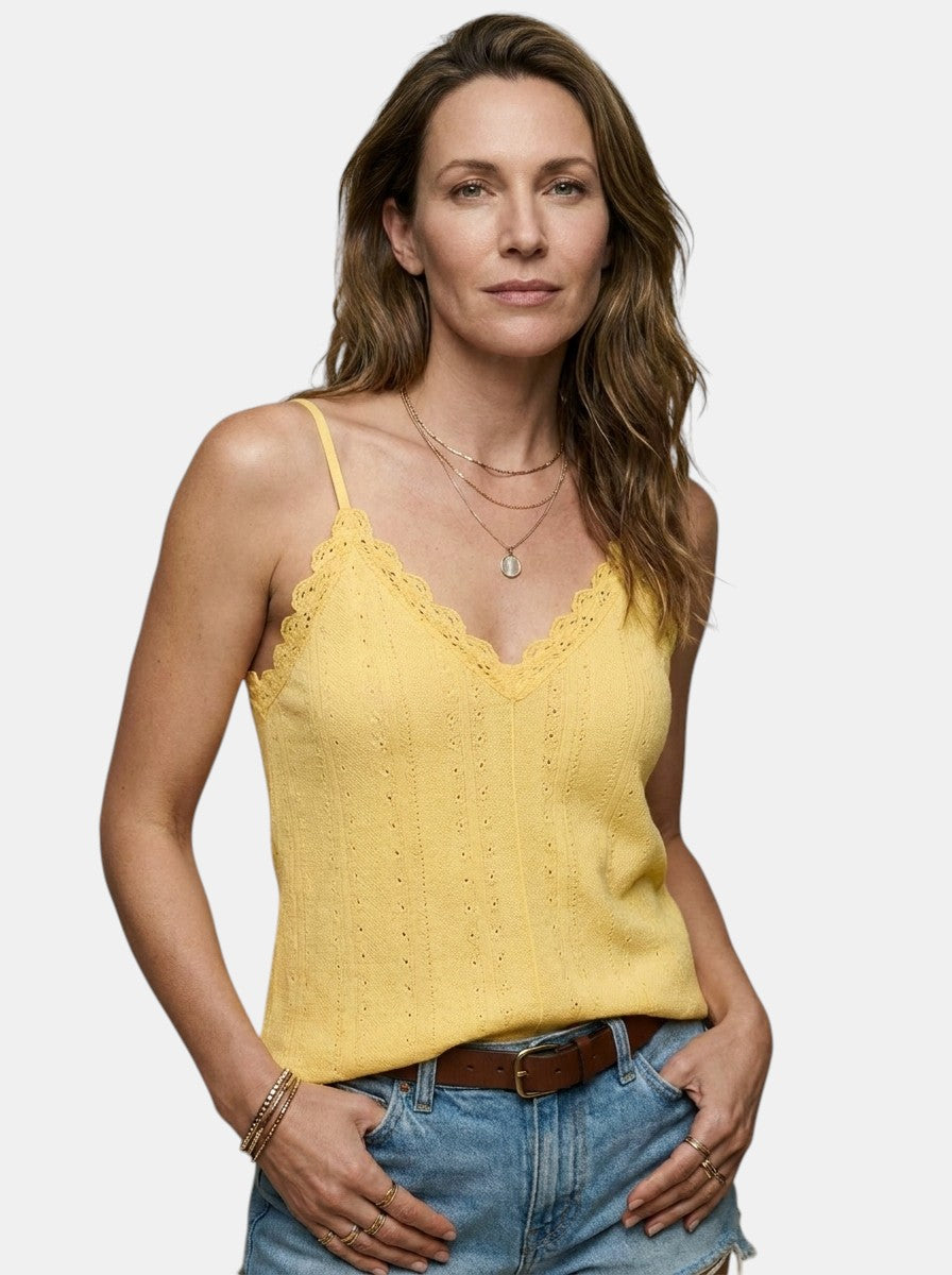 Camiseta sin mangas ligera para mujer con detalles de encaje | Blusa de verano elegante sin mangas