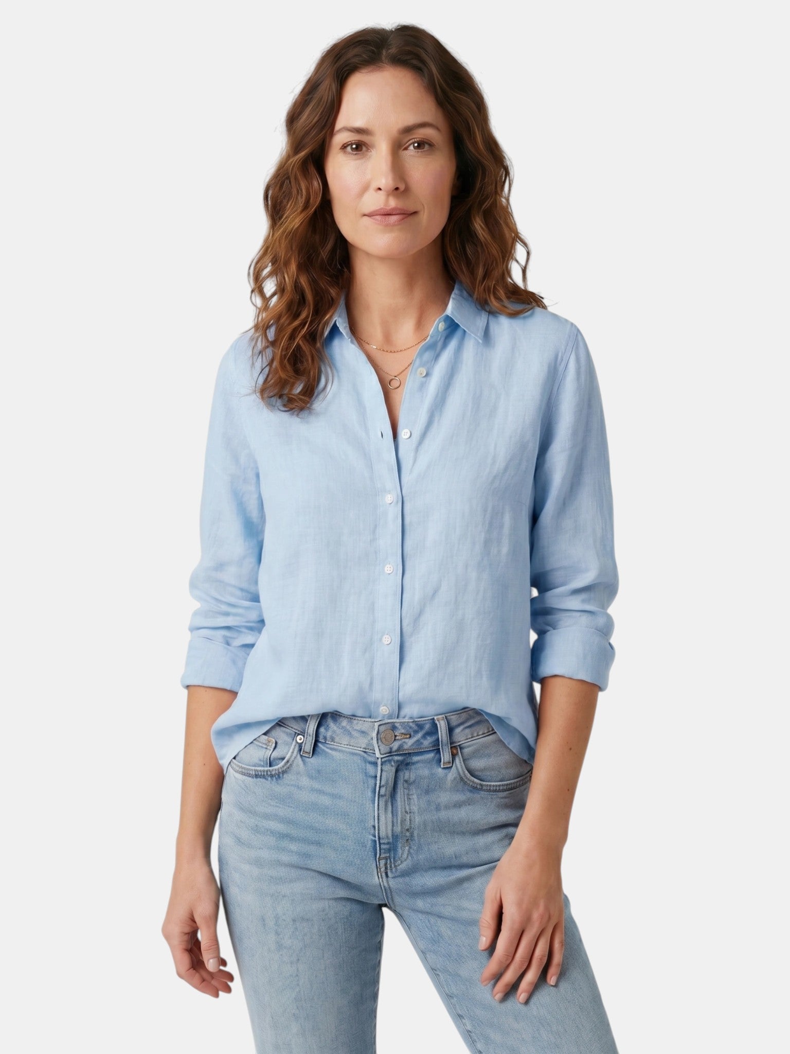 Camicia Donna Leggera in Lino con Bottoni | Blusa Bianca Casual a Vestibilità Comoda