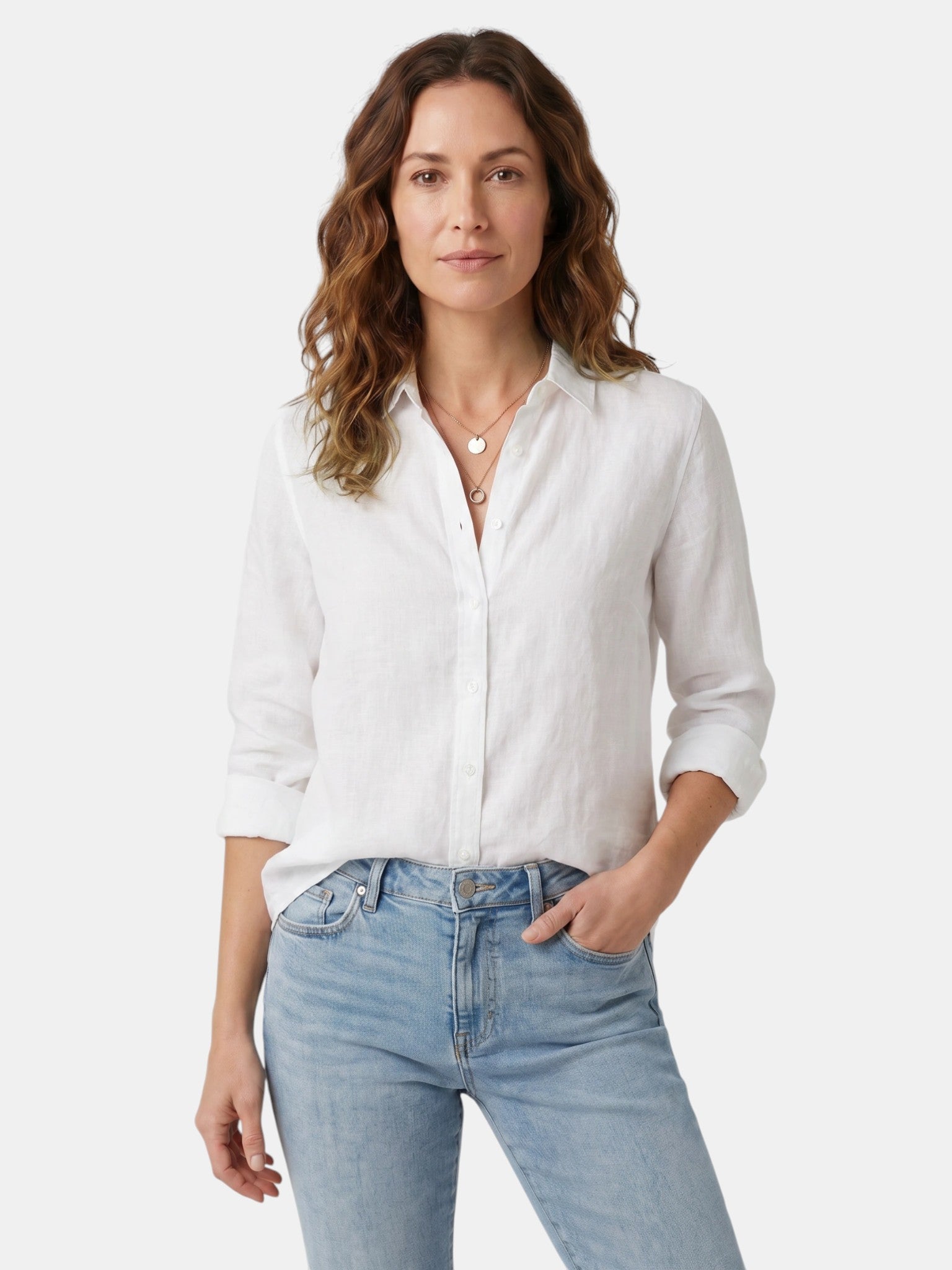 Camicia Donna Leggera in Lino con Bottoni | Blusa Bianca Casual a Vestibilità Comoda