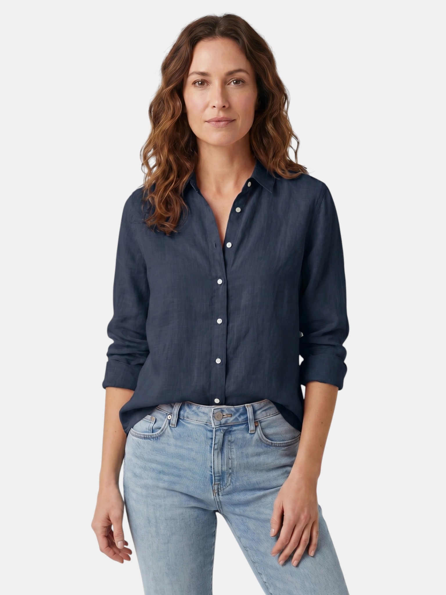 Camicia Donna Leggera in Lino con Bottoni | Blusa Bianca Casual a Vestibilità Comoda