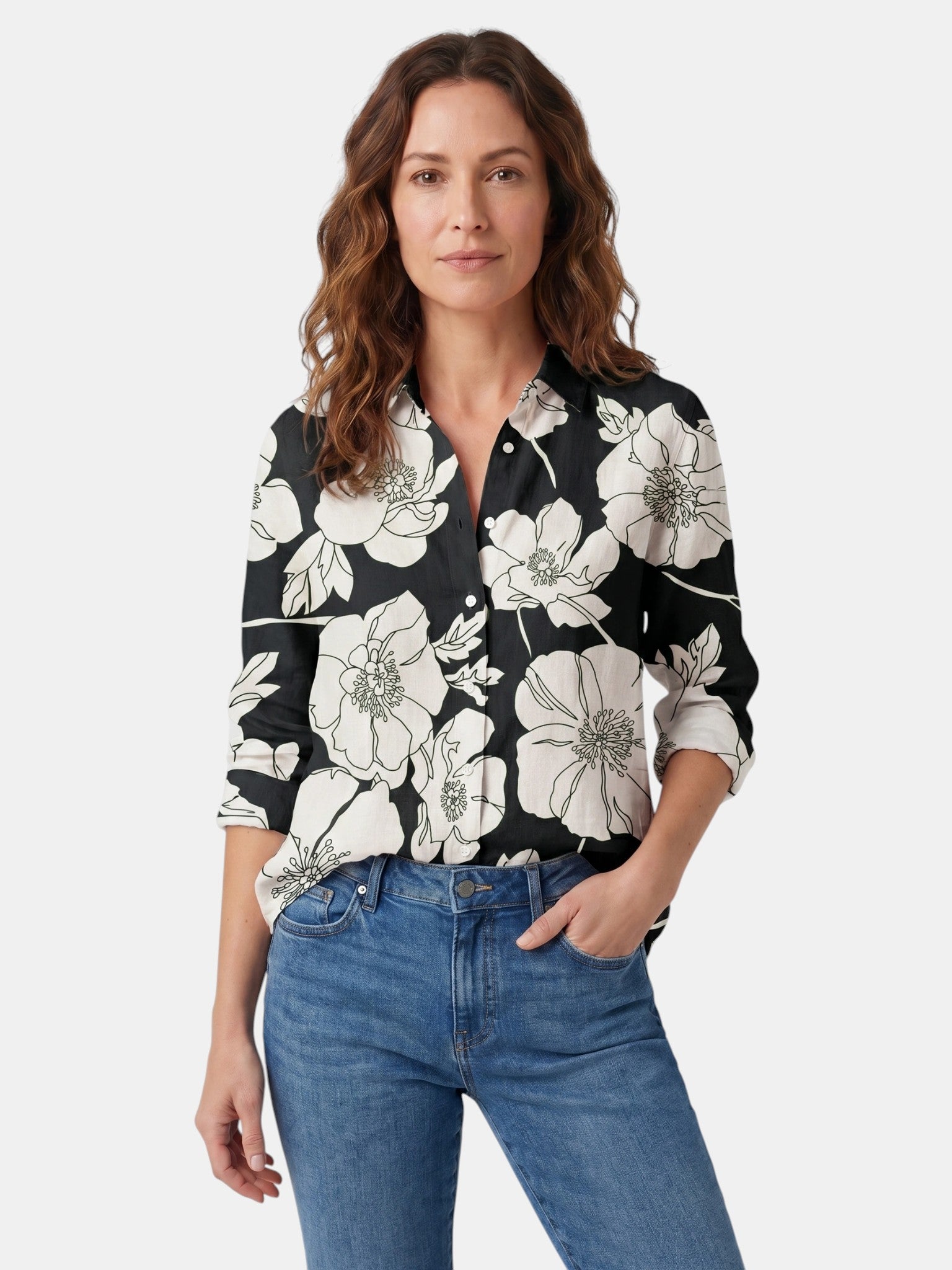 Camicia Donna Leggera in Lino con Bottoni | Blusa Bianca Casual a Vestibilità Comoda