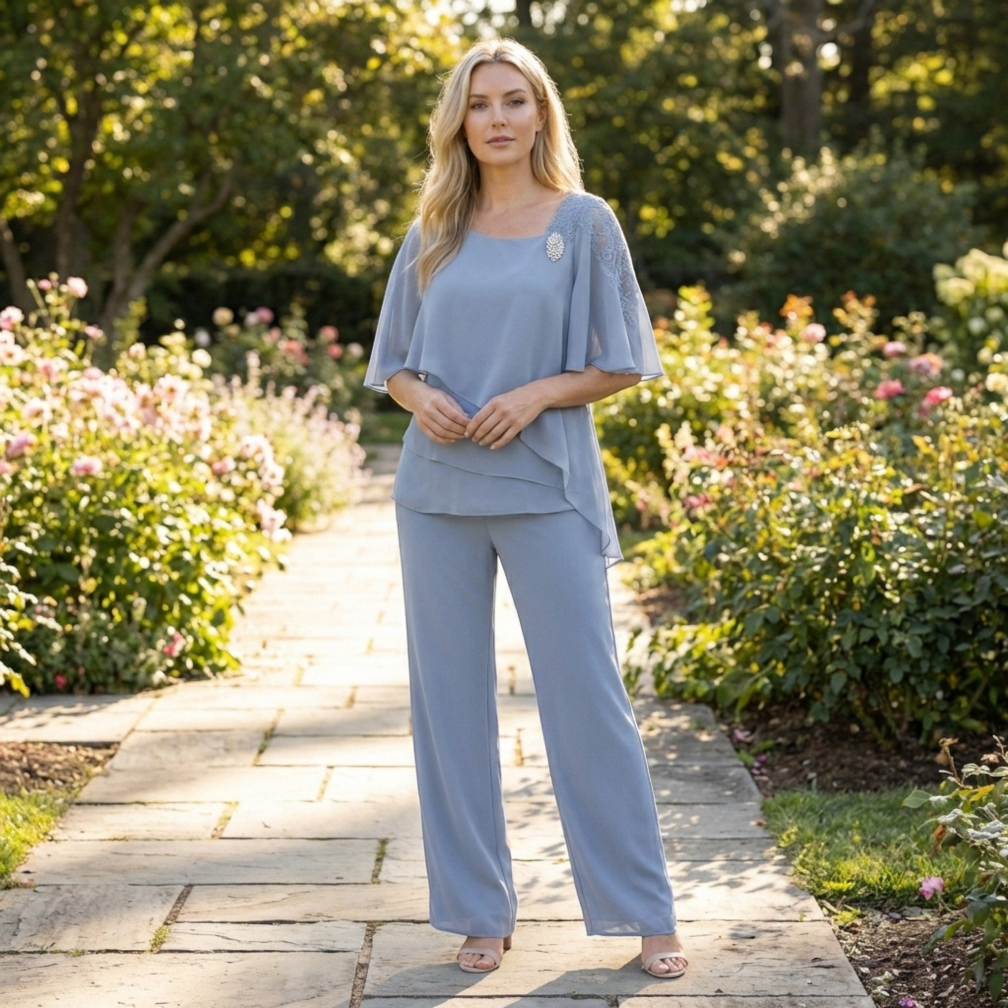 Womens Lightweight Navy Two-Piece Overlay Set | Elegant Formal Outfit with Loose Fit 1