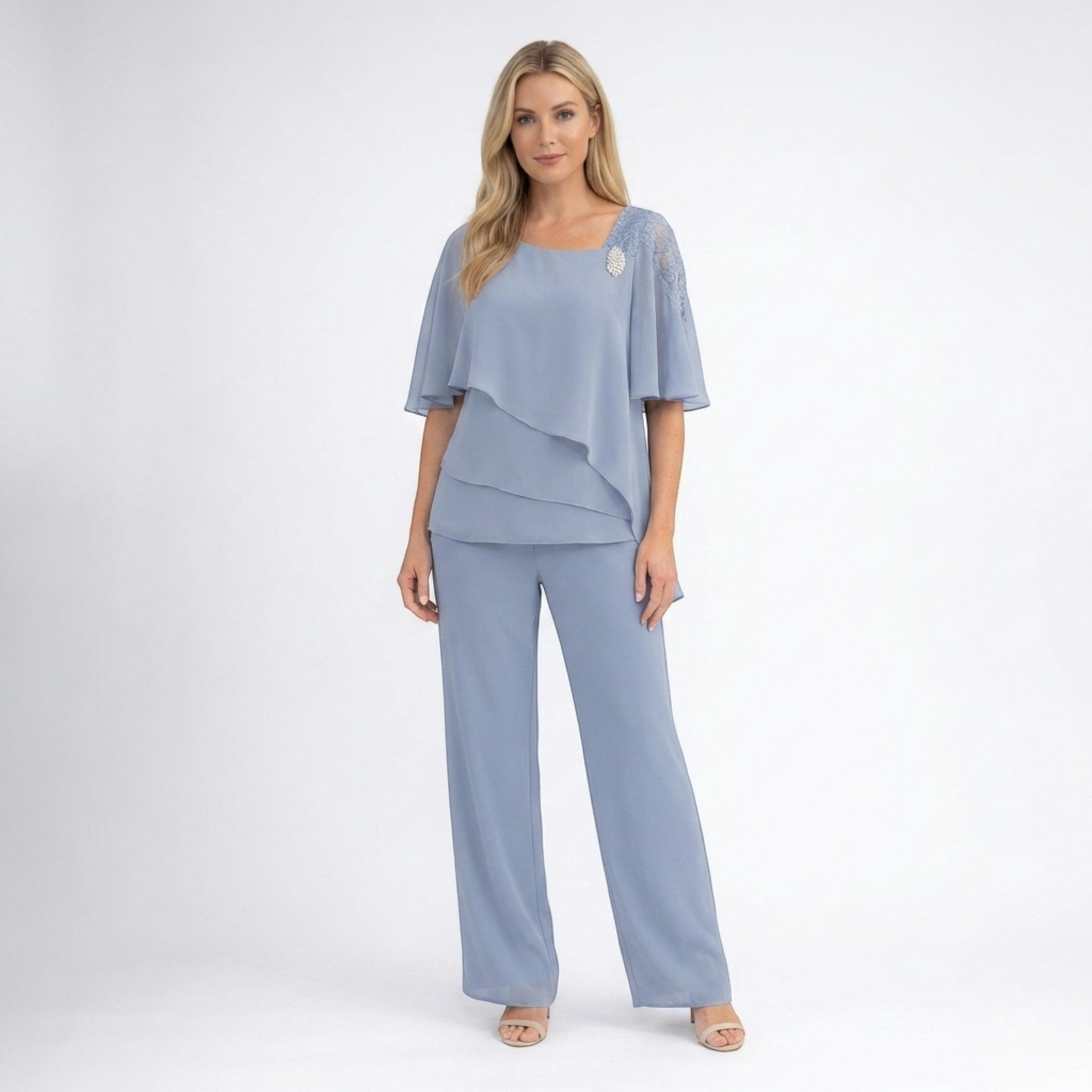 Womens Lightweight Navy Two-Piece Overlay Set | Elegant Formal Outfit with Loose Fit 4