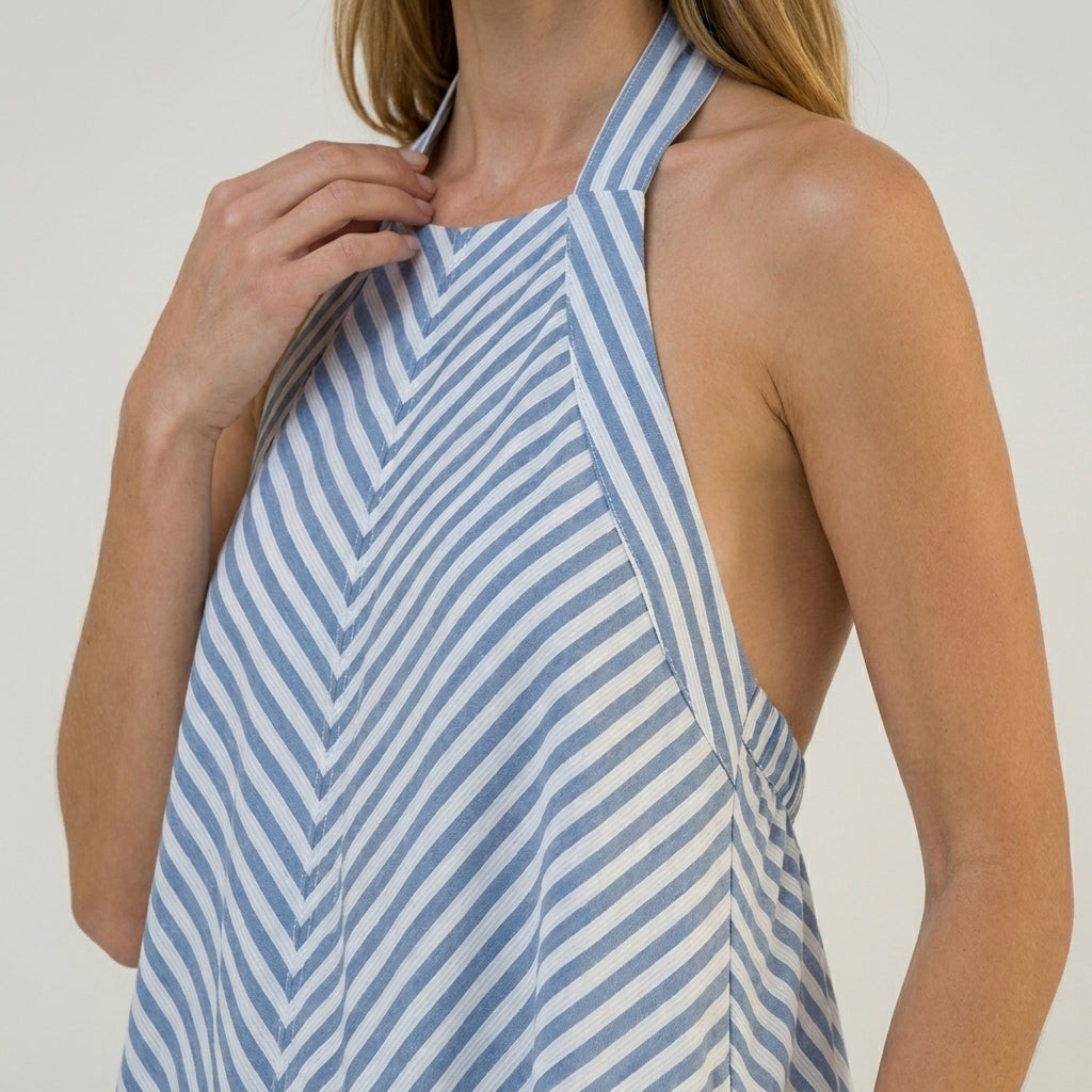 Womens Lightweight Striped Maxi Dress | Elegant Halter Neck Summer Gown 7