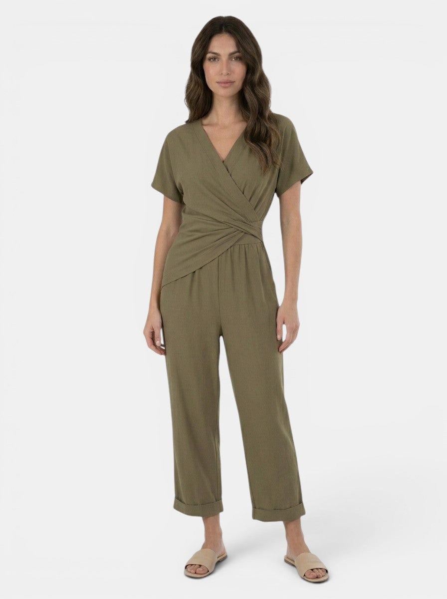 Completo leggero da donna in due pezzi | Top elegante con incrocio frontale e pantaloni su misura