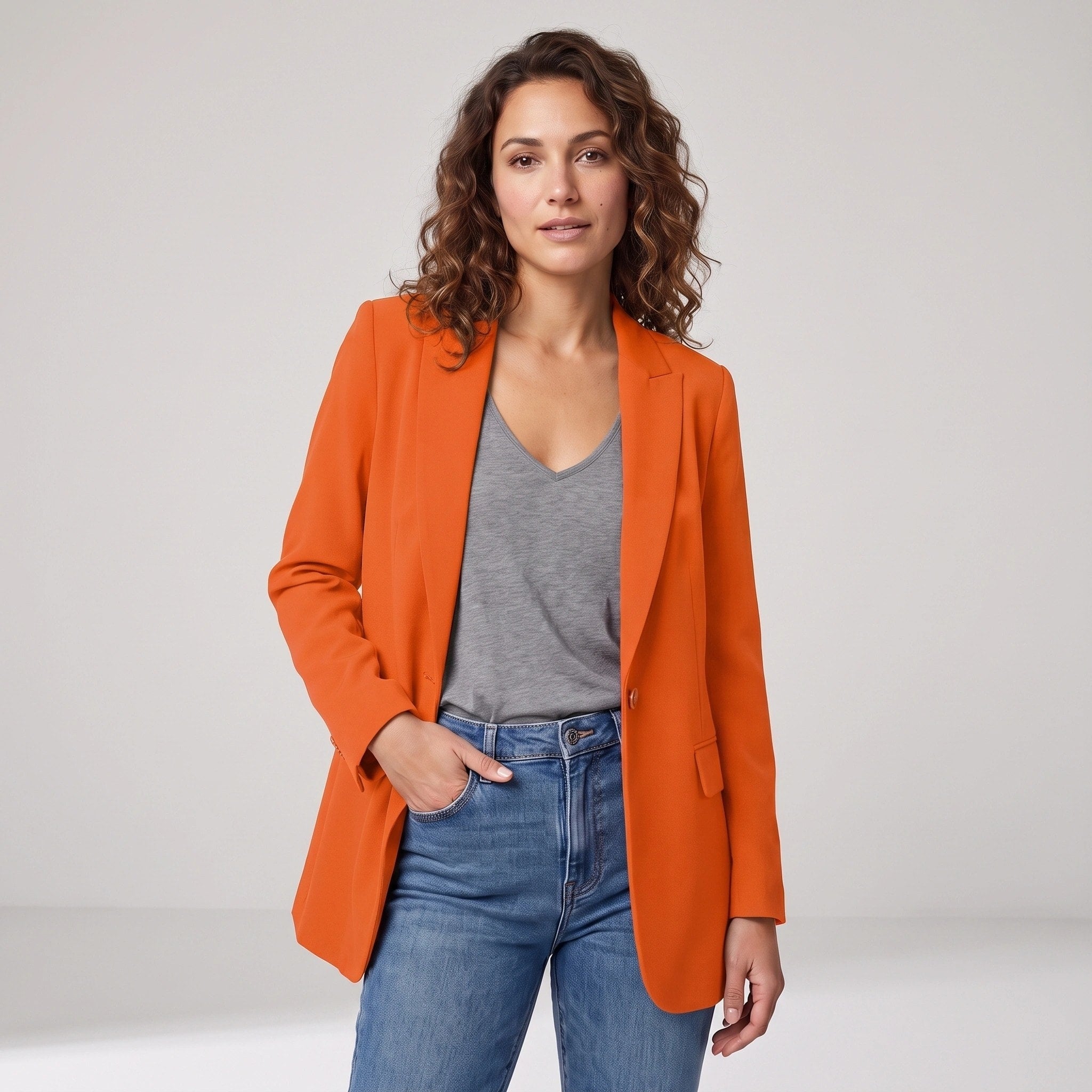 Blazer long pour femme à ouverture avant avec col à revers et coupe ajustée