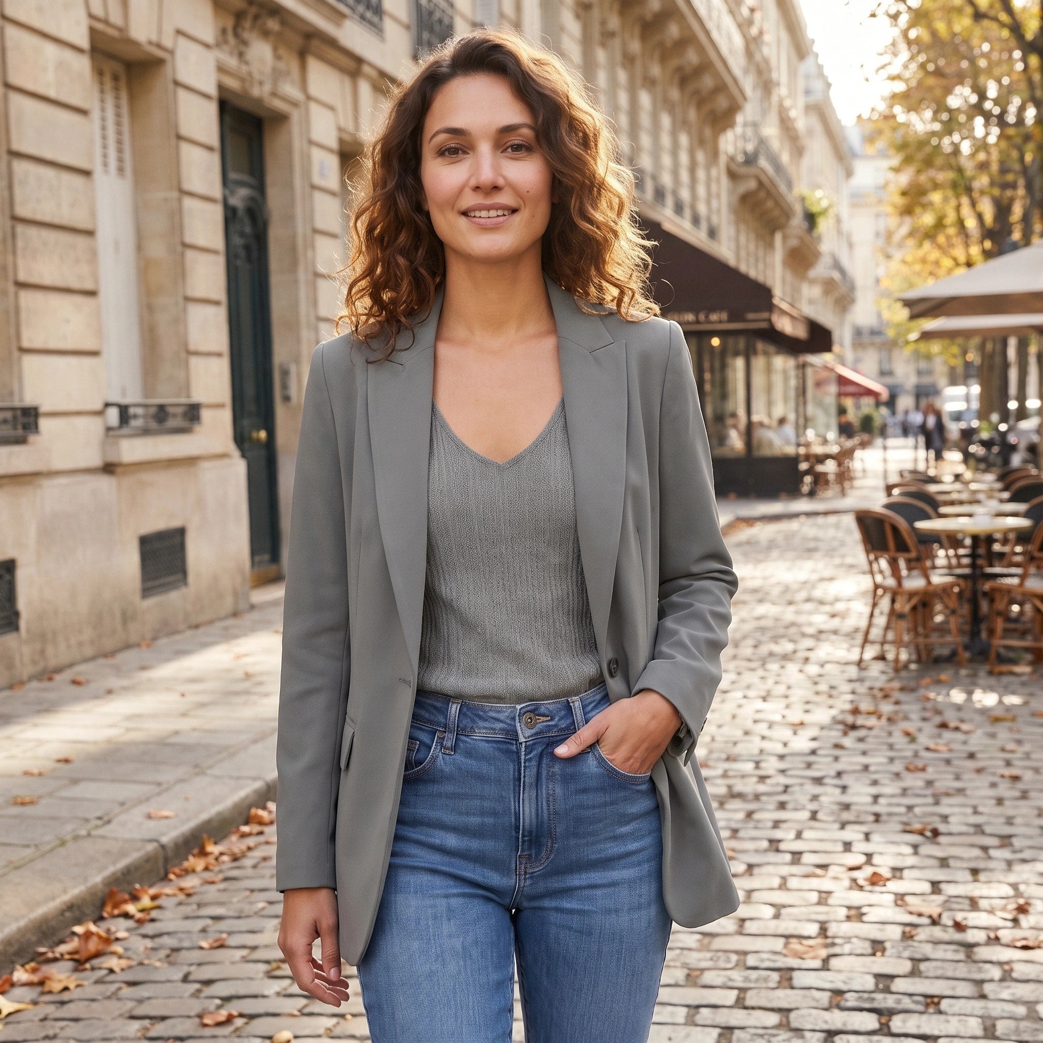 Blazer long pour femme à ouverture avant avec col à revers et coupe ajustée