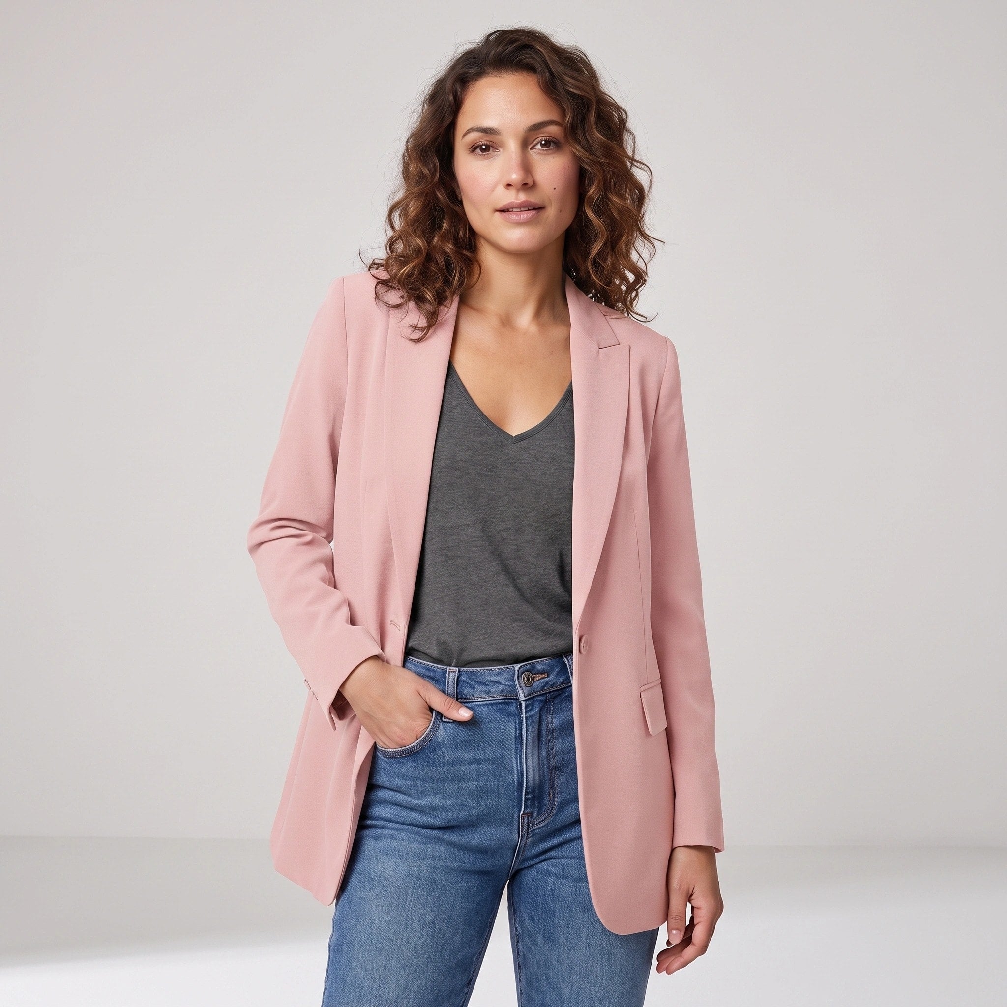 Blazer long pour femme à ouverture avant avec col à revers et coupe ajustée