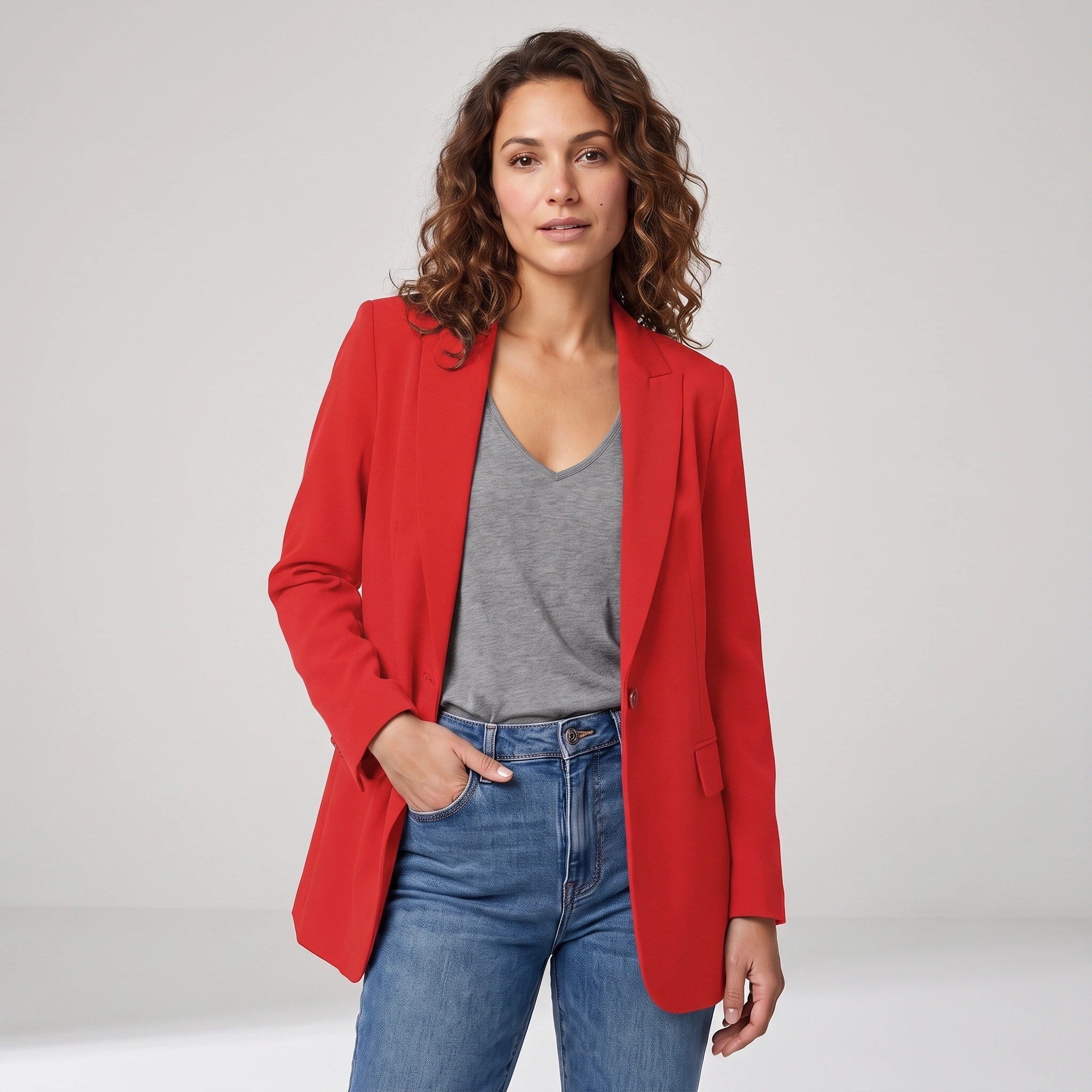 Blazer long pour femme à ouverture avant avec col à revers et coupe ajustée