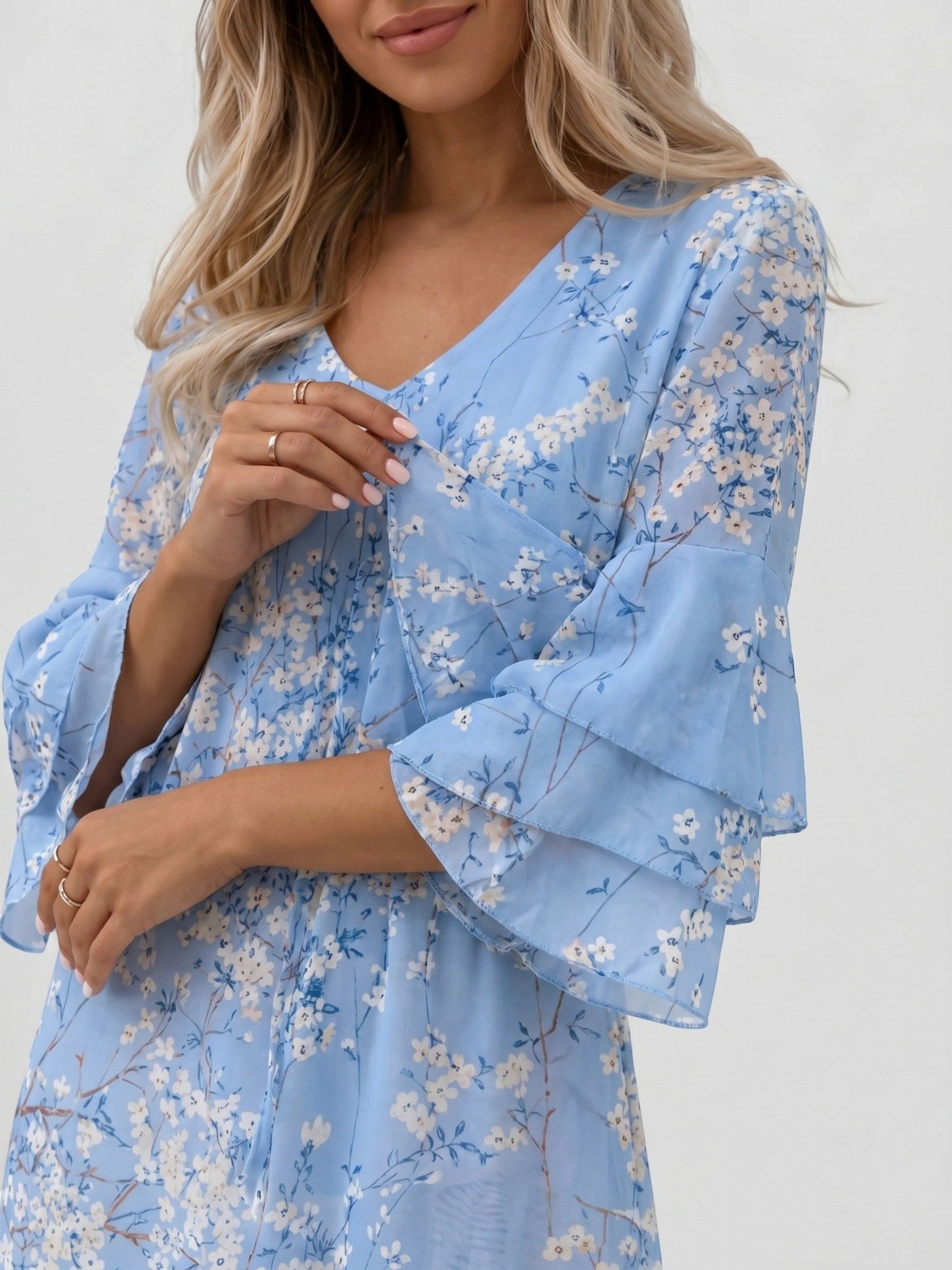 Vestido corto para mujer con estampado de mármol | Vestido de verano suelto y fluido con mangas acampanadas