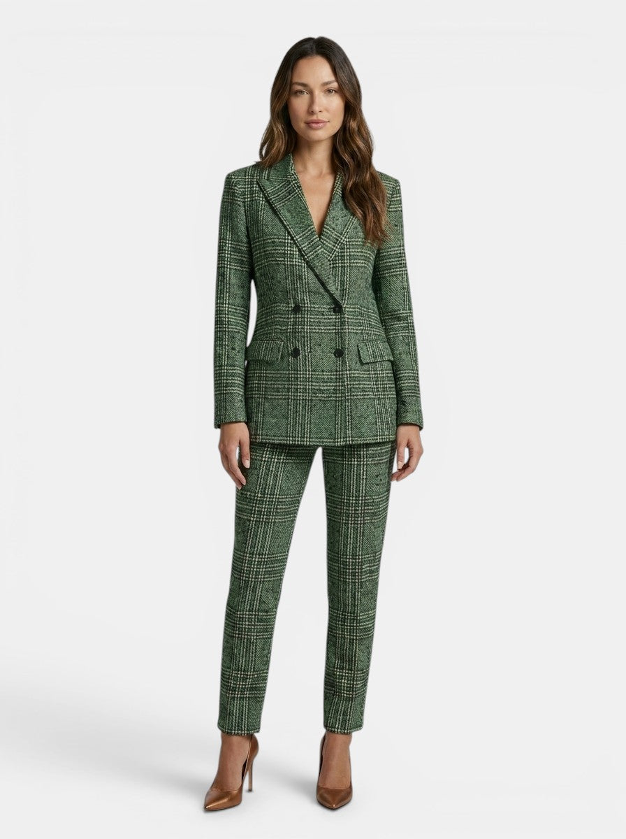 Women's Plaid Suit Set | Stylish Double-Breasted Blazer and Straight Leg Pants
