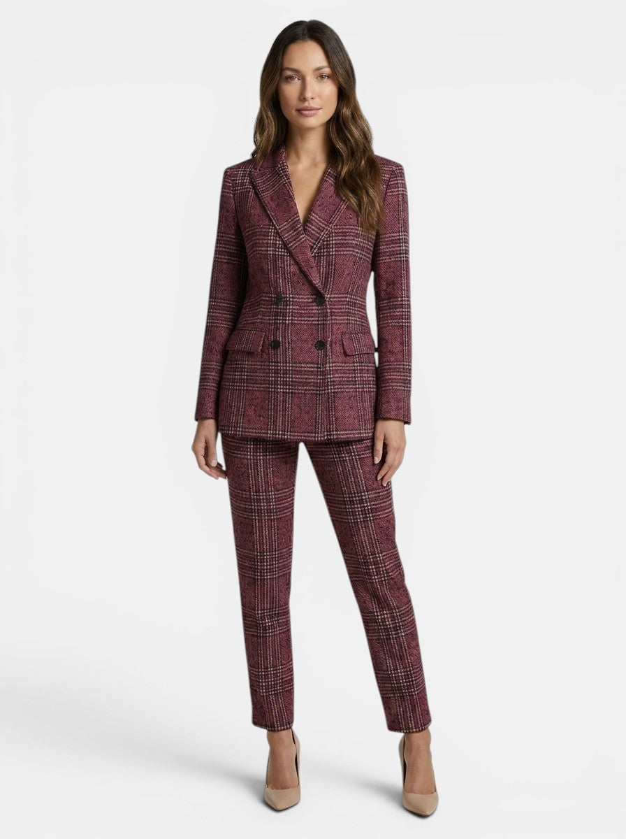 Women's Plaid Suit Set | Stylish Double-Breasted Blazer and Straight Leg Pants