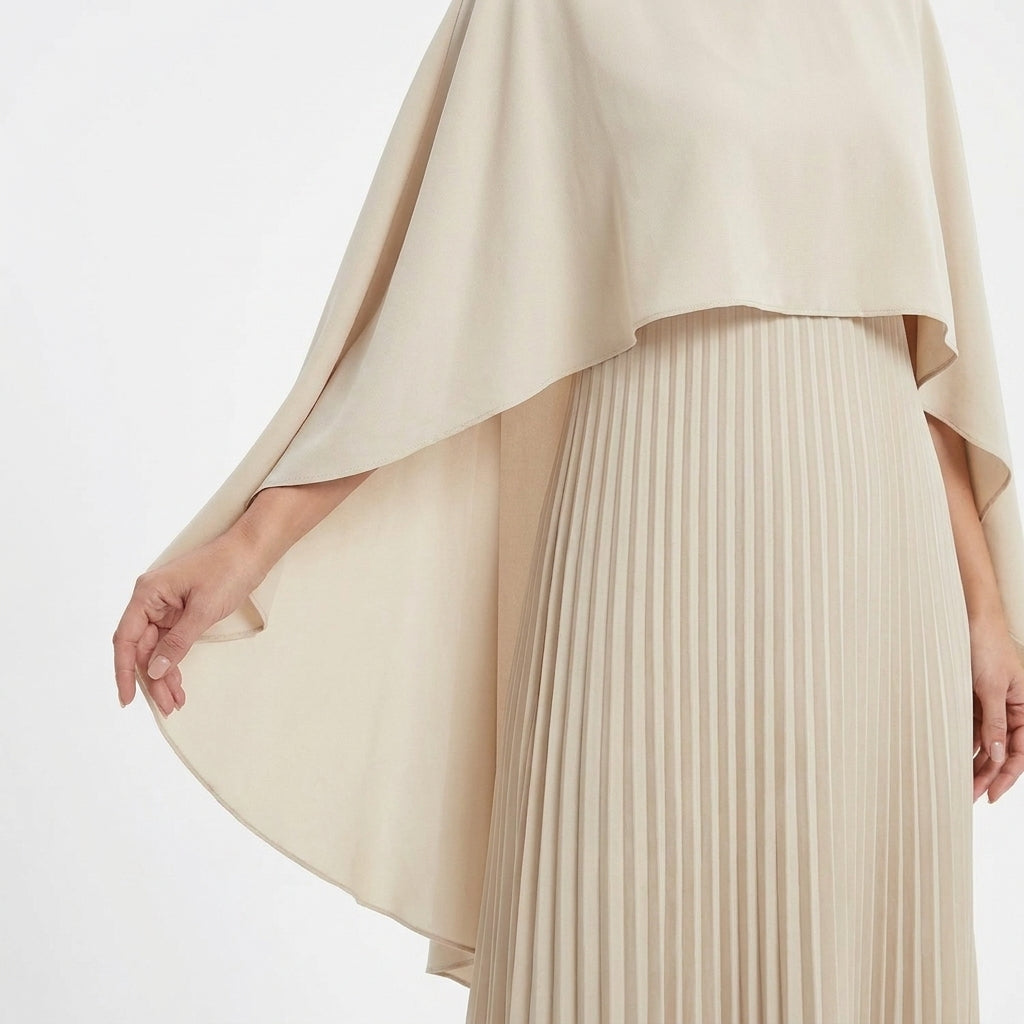Abito lungo plissettato da donna | Elegante abito con maniche a mantella per invitata a matrimonio