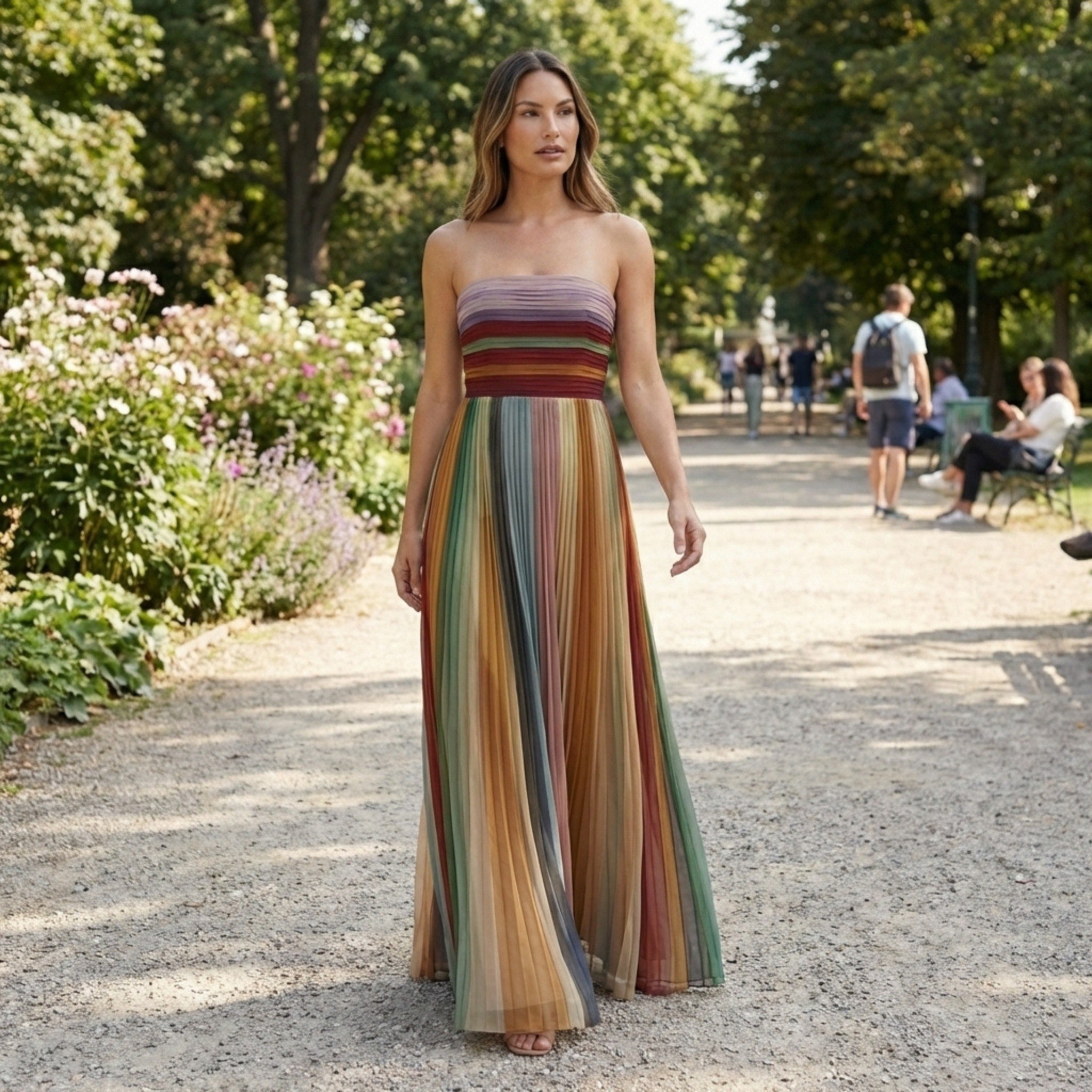 Vestido maxi plisado para mujer | Elegante vestido de noche sin tirantes para celebraciones festivas