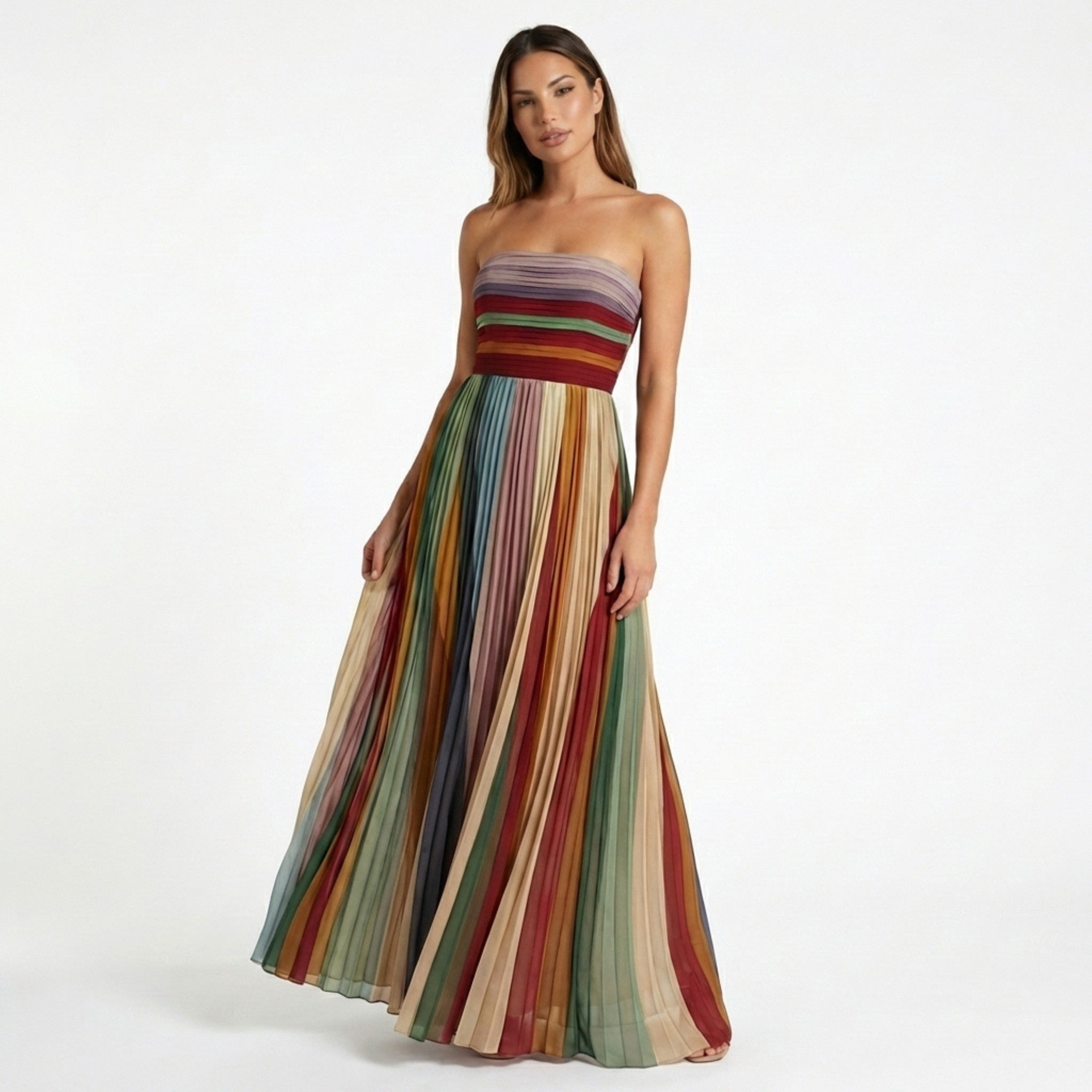 Vestido maxi plisado para mujer | Elegante vestido de noche sin tirantes para celebraciones festivas