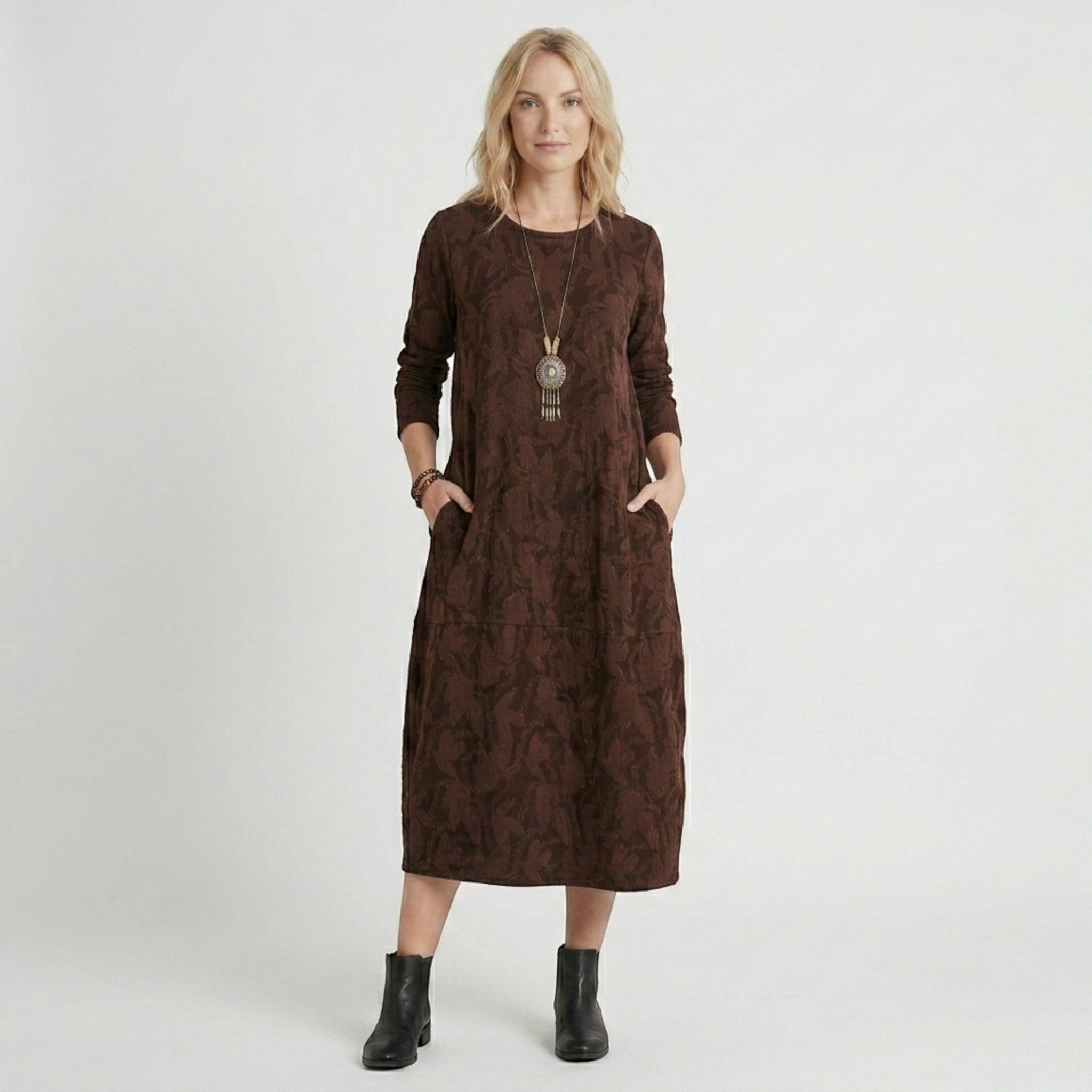 Robe midi imprimée pour femme | Robe formelle élégante à manches longues pour mariages et occasions spéciales