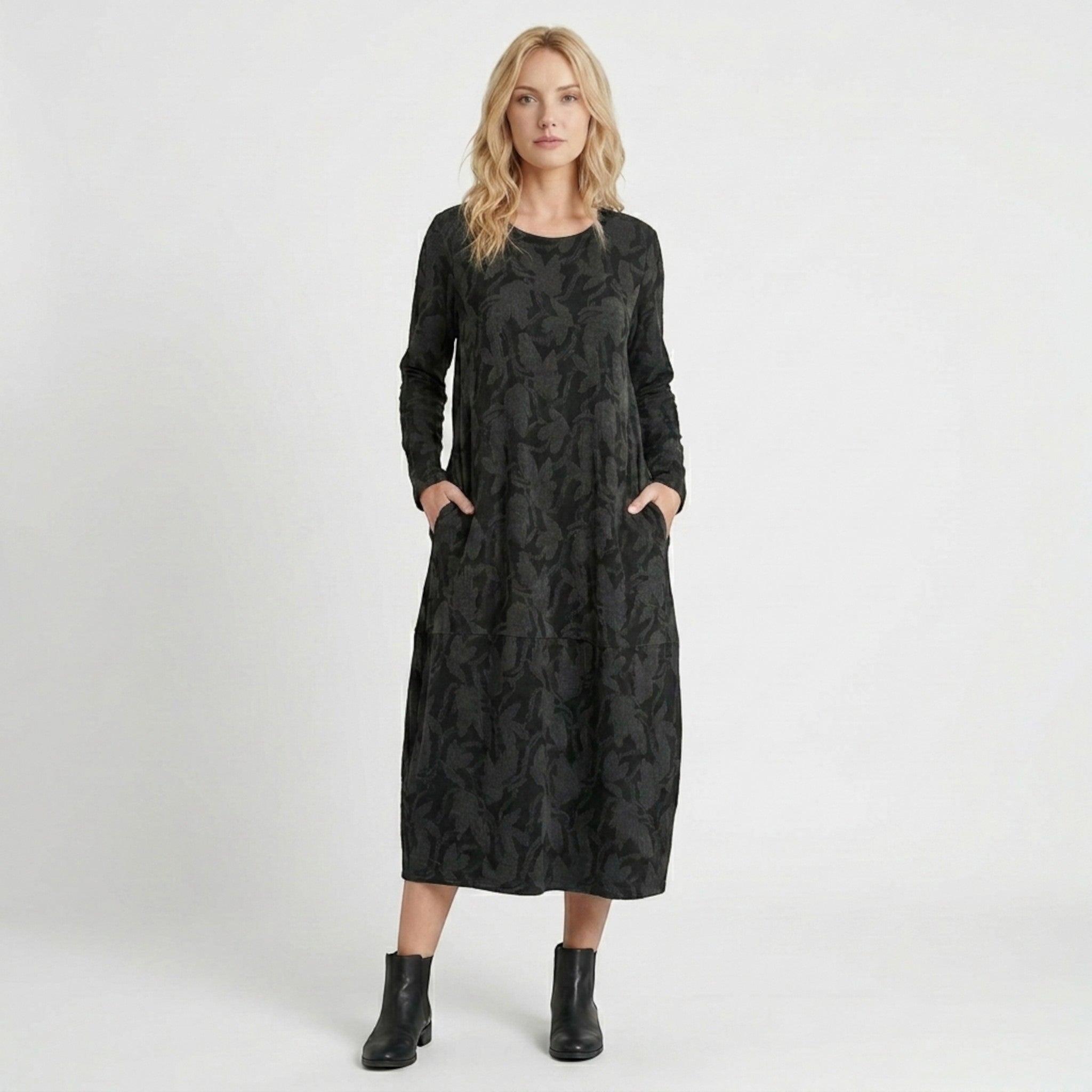 Robe midi imprimée pour femme | Robe formelle élégante à manches longues pour mariages et occasions spéciales