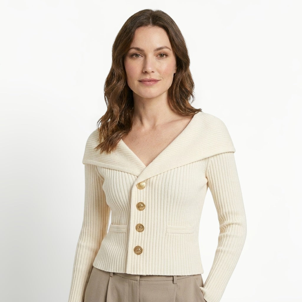 Womens Ribbed Knit Off-Shoulder Cardigan | Elegant Slim-Fit Sweater for Autumn and Winter 7