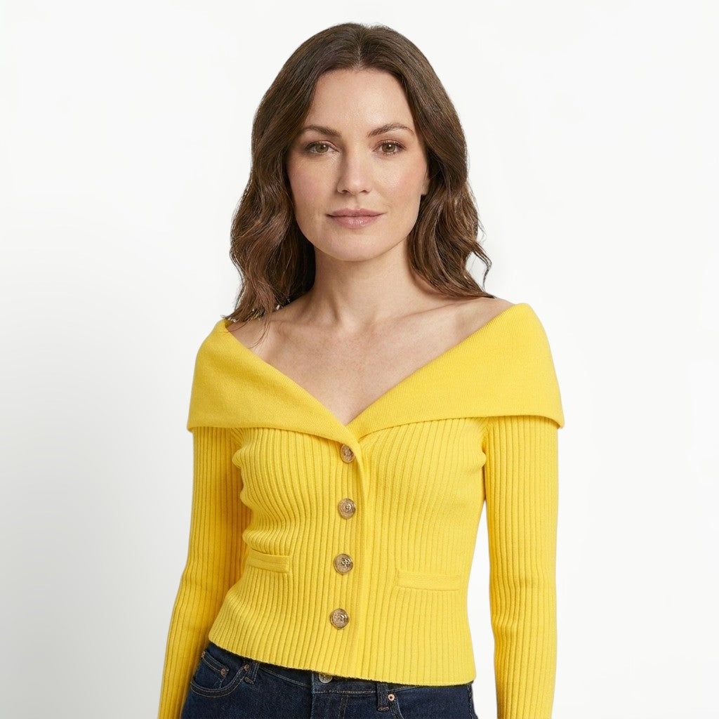 Womens Ribbed Knit Off-Shoulder Cardigan | Elegant Slim-Fit Sweater for Autumn and Winter 4