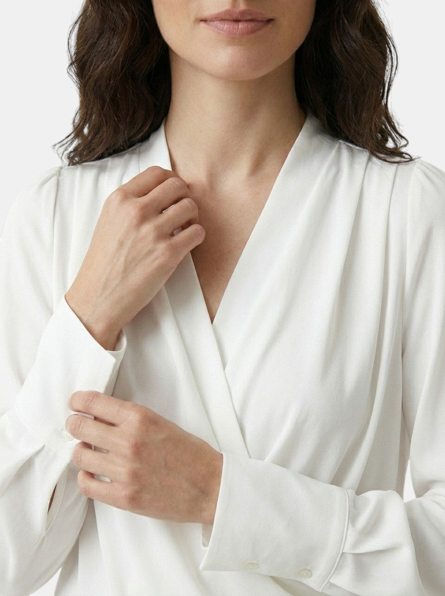 Womens Satin Blouse | Elegant V-Neck Puff Sleeve Top | Flattering Pleated Waist 5