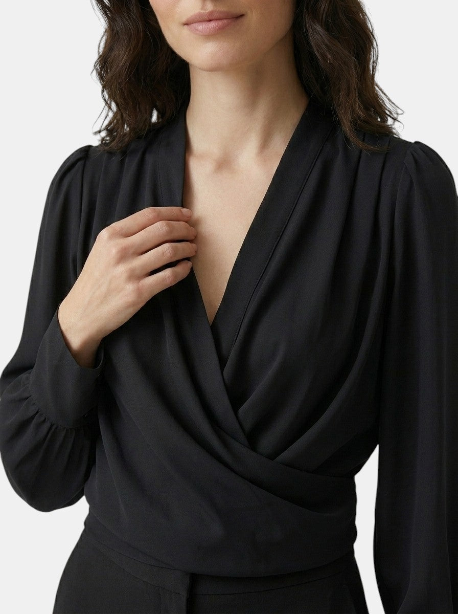 Womens Satin Blouse | Elegant V-Neck Puff Sleeve Top | Flattering Pleated Waist 8