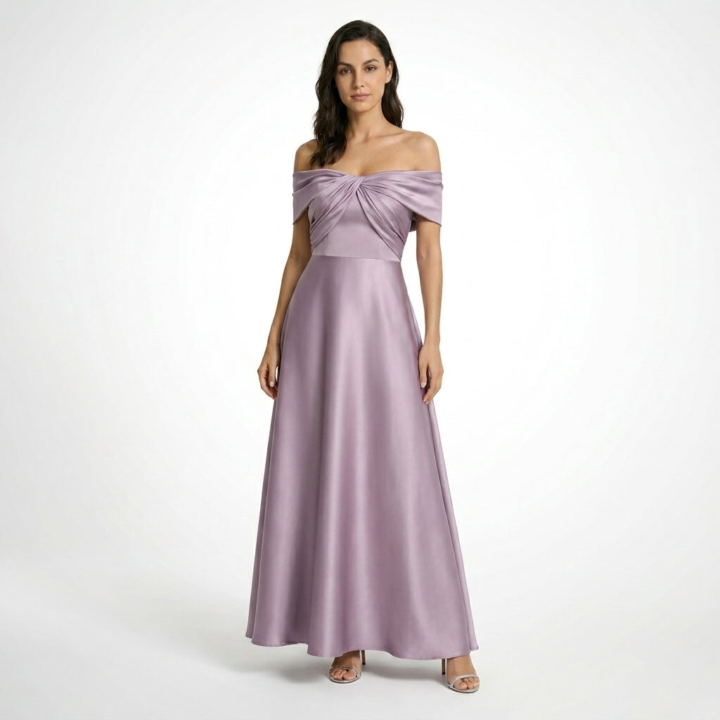 Womens Satin Maxi Dress | Elegant Off-Shoulder Wedding Guest Gown 5