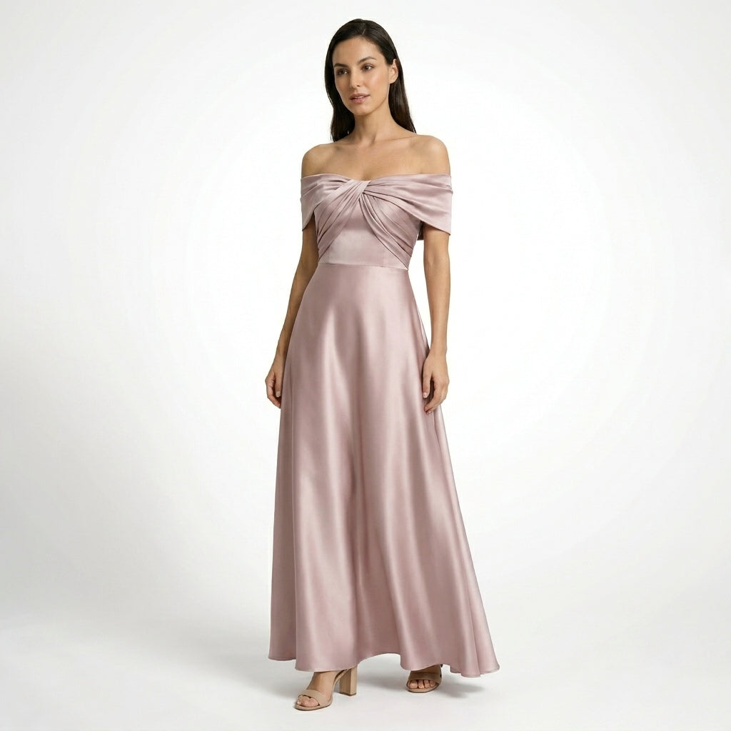 Womens Satin Maxi Dress | Elegant Off-Shoulder Wedding Guest Gown 7