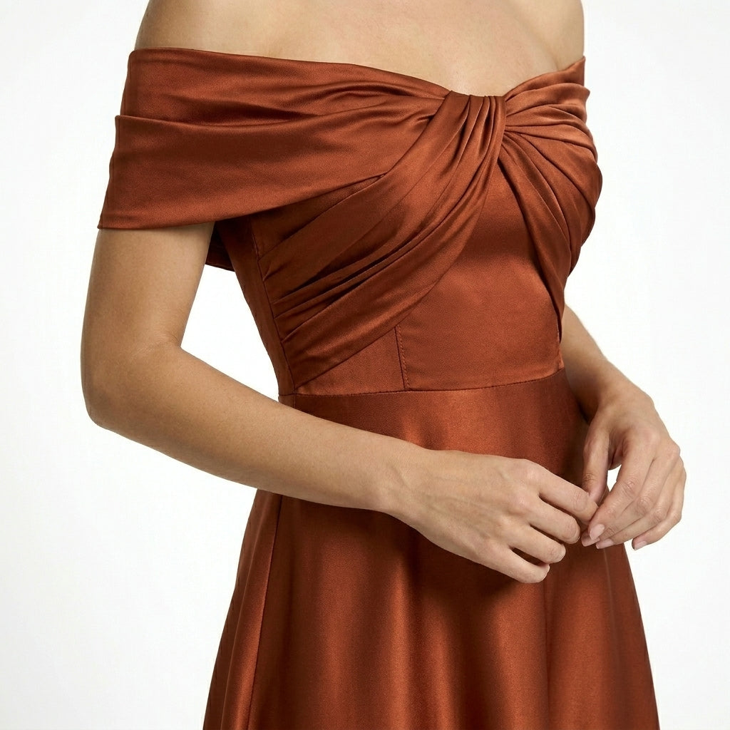 Womens Satin Maxi Dress | Elegant Off-Shoulder Wedding Guest Gown 12