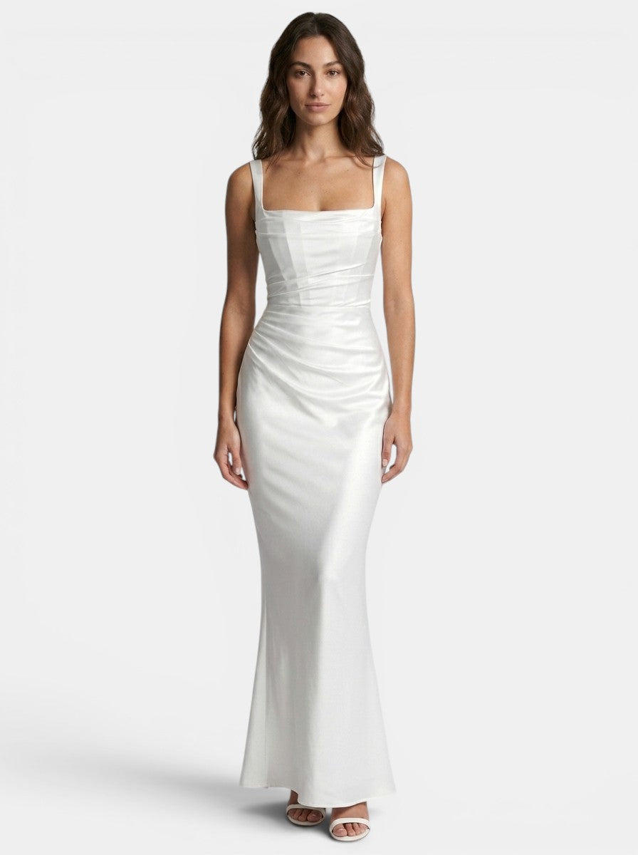 Robe longue en satin pour femme | Robe de soirée élégante plissée