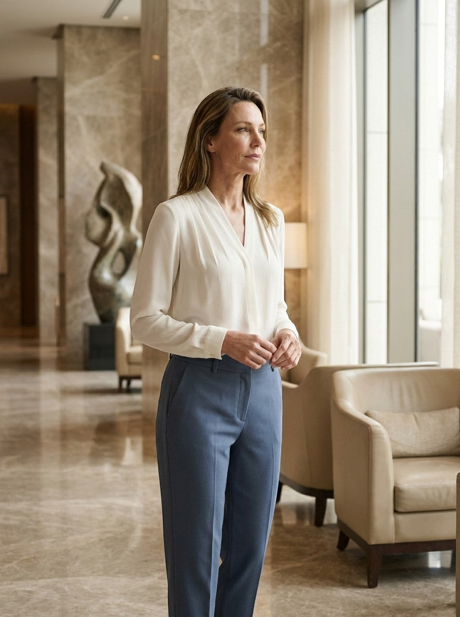 Blusa de satén para mujer con mangas abullonadas | Top de verano elegante y entallado para mujer
