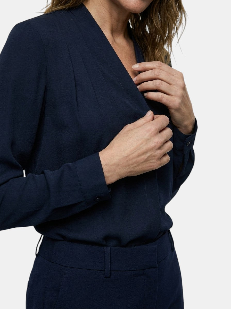 Blusa de satén para mujer con mangas abullonadas | Top de verano elegante y entallado para mujer