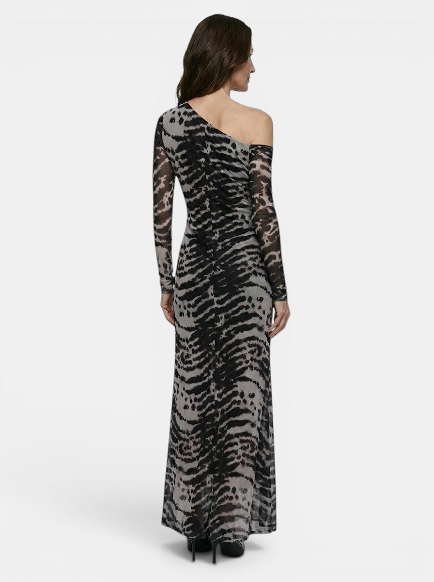 Womens Semi-Sheer Animal Print Maxi Dress | Elegant Long Sleeve Summer Gown 4