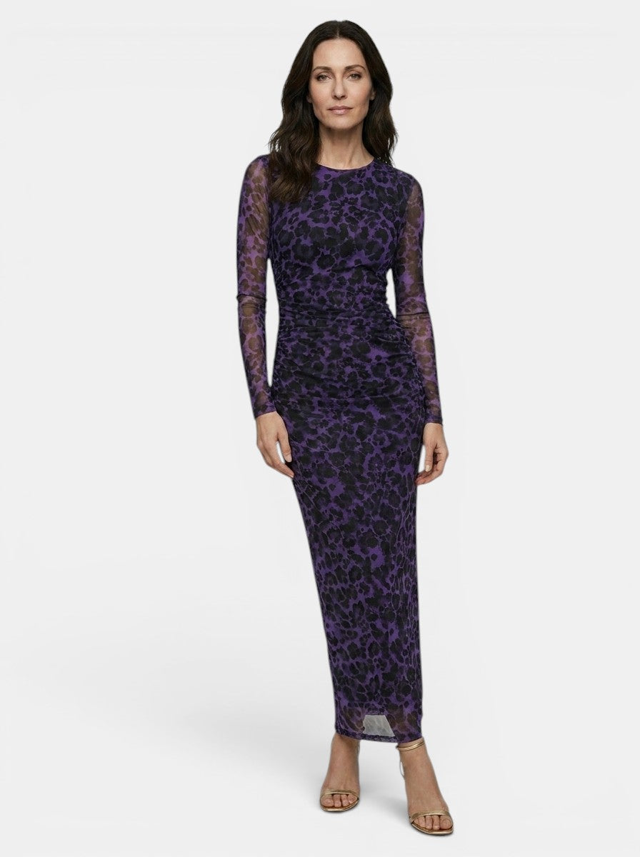 Womens Sheer Leopard Print Dress | Elegant Fitted Long Sleeve Cocktail Dress 4
