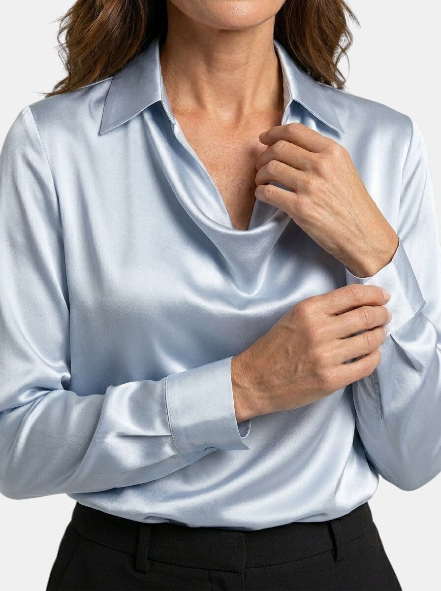 Blusa brillante para mujer | Top elegante de manga larga con escote en V