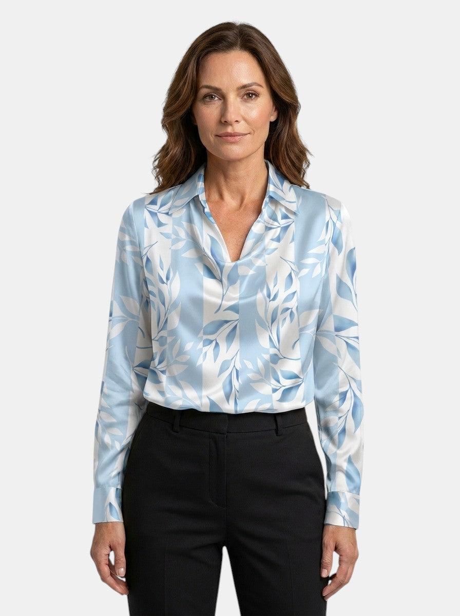 Blusa brillante para mujer | Top elegante de manga larga con escote en V
