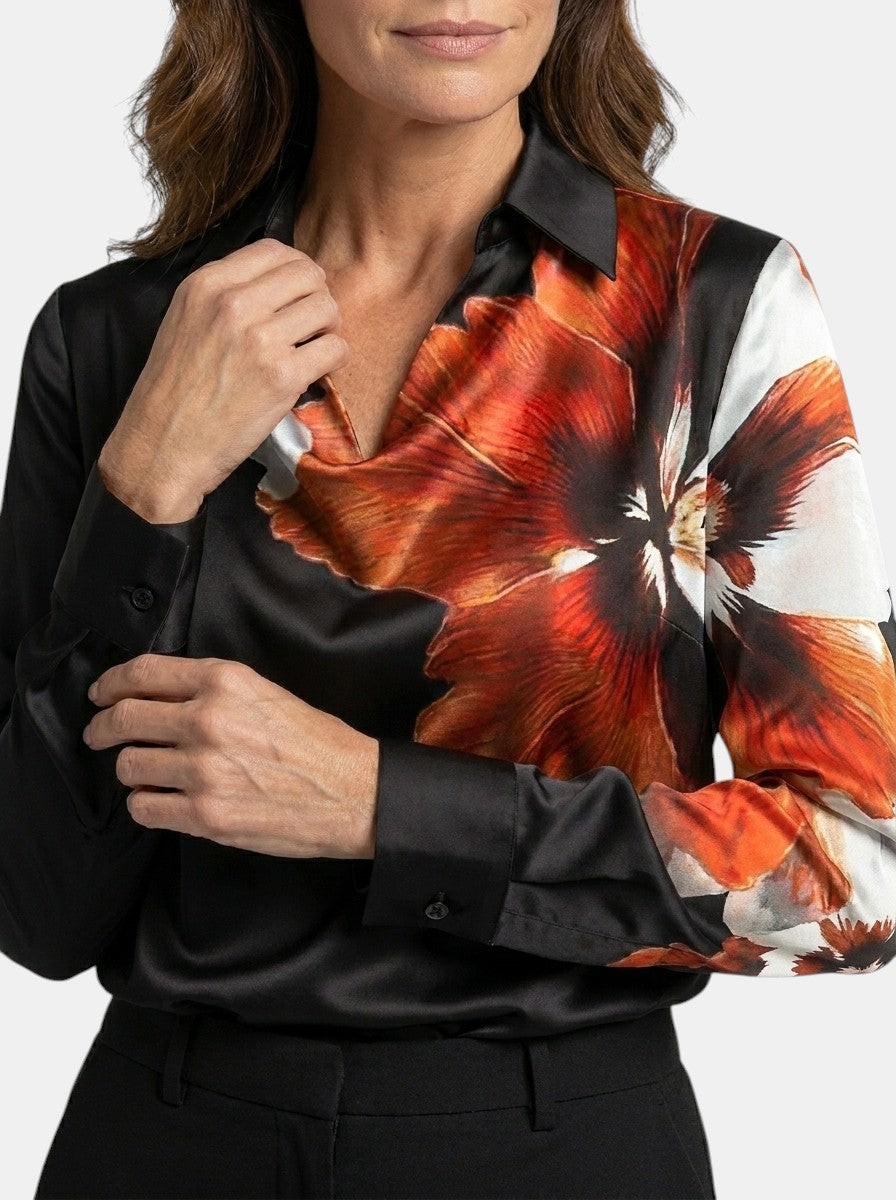 Blusa brillante para mujer | Top elegante de manga larga con escote en V