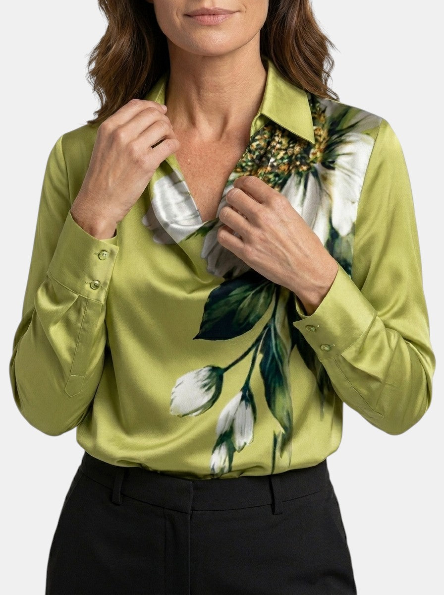 Blusa brillante para mujer | Top elegante de manga larga con escote en V