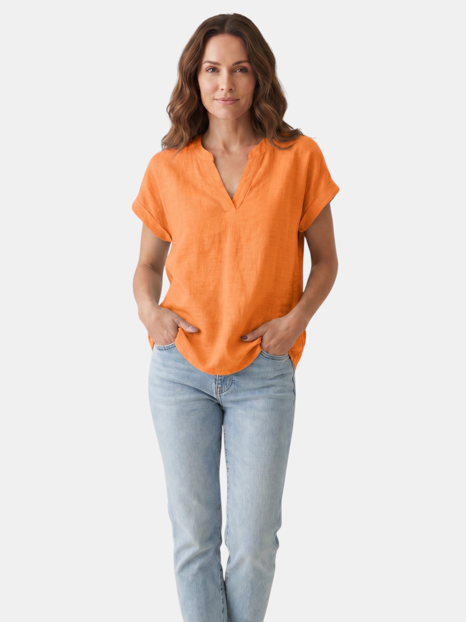 Blusa bianca da donna in tessuto morbido | Top estivo a scollo a V e vestibilità comoda