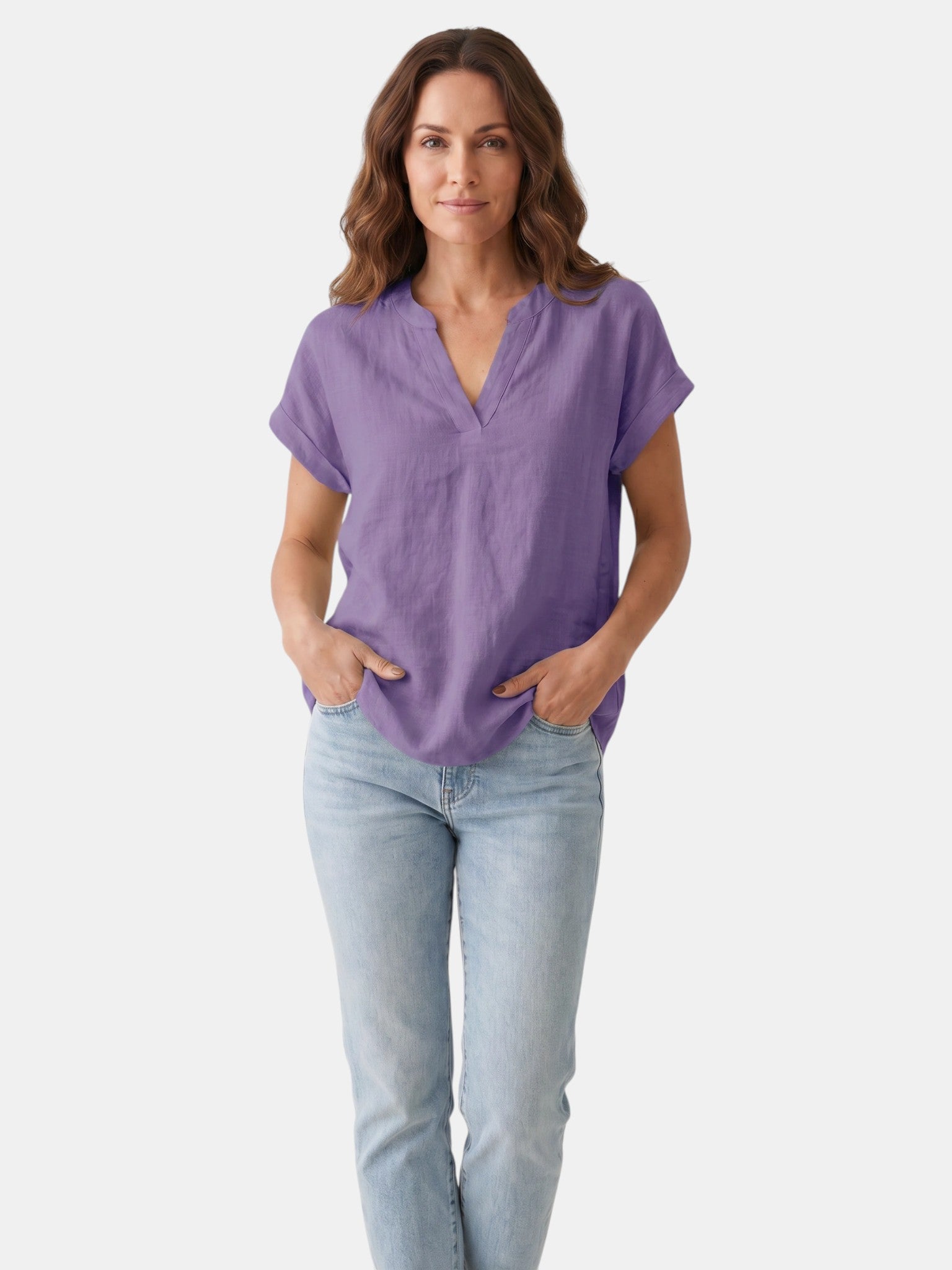 Blusa bianca da donna in tessuto morbido | Top estivo a scollo a V e vestibilità comoda