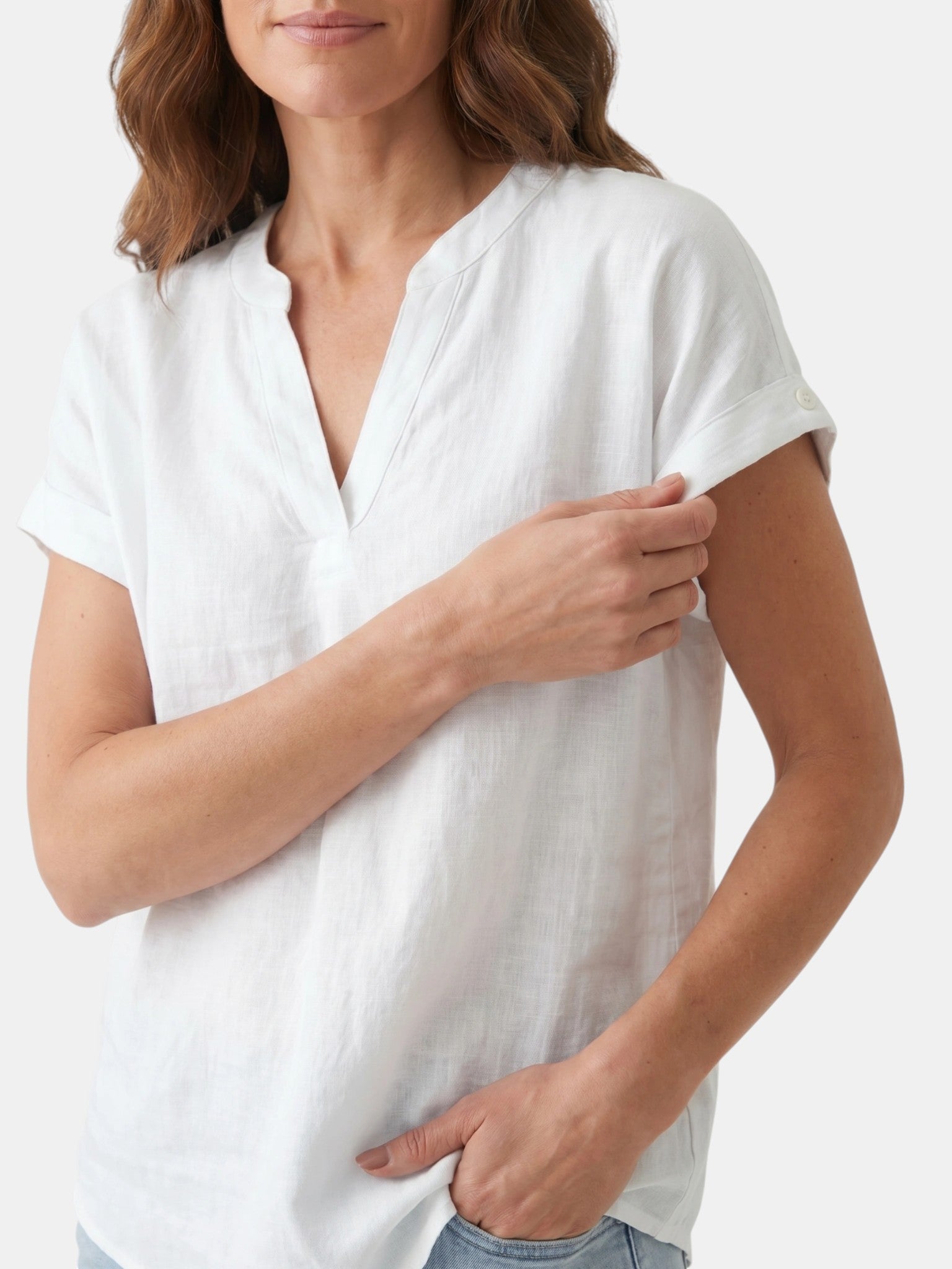 Blusa bianca da donna in tessuto morbido | Top estivo a scollo a V e vestibilità comoda