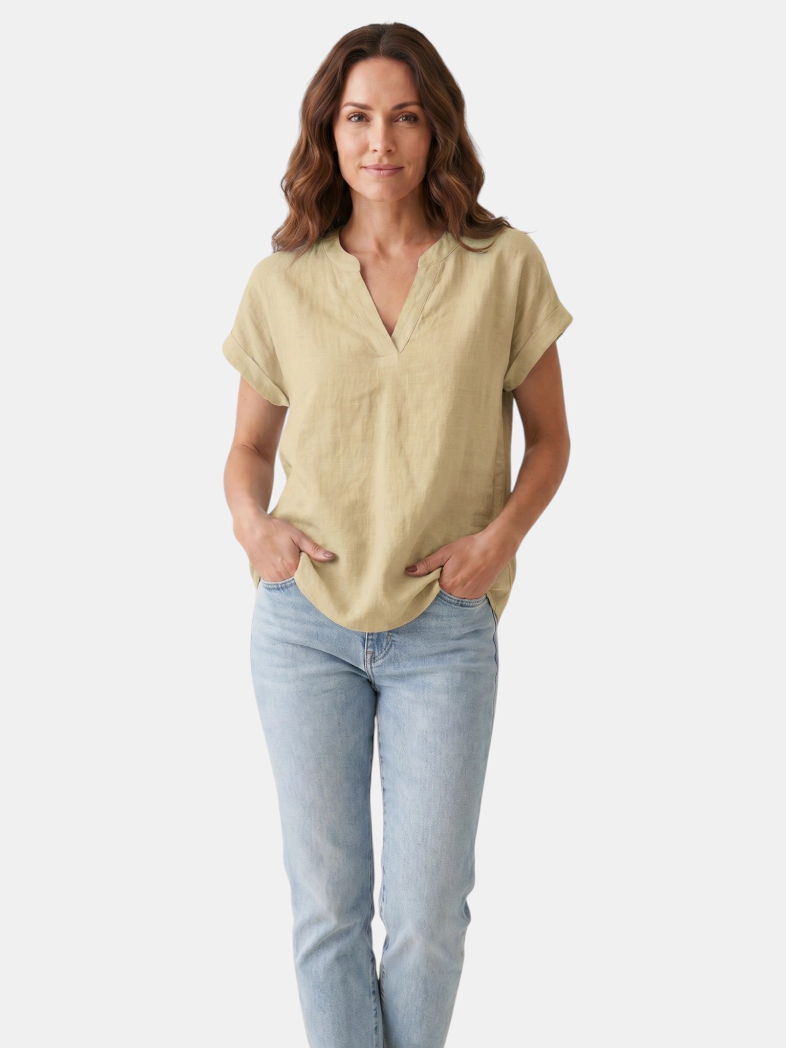 Blusa bianca da donna in tessuto morbido | Top estivo a scollo a V e vestibilità comoda