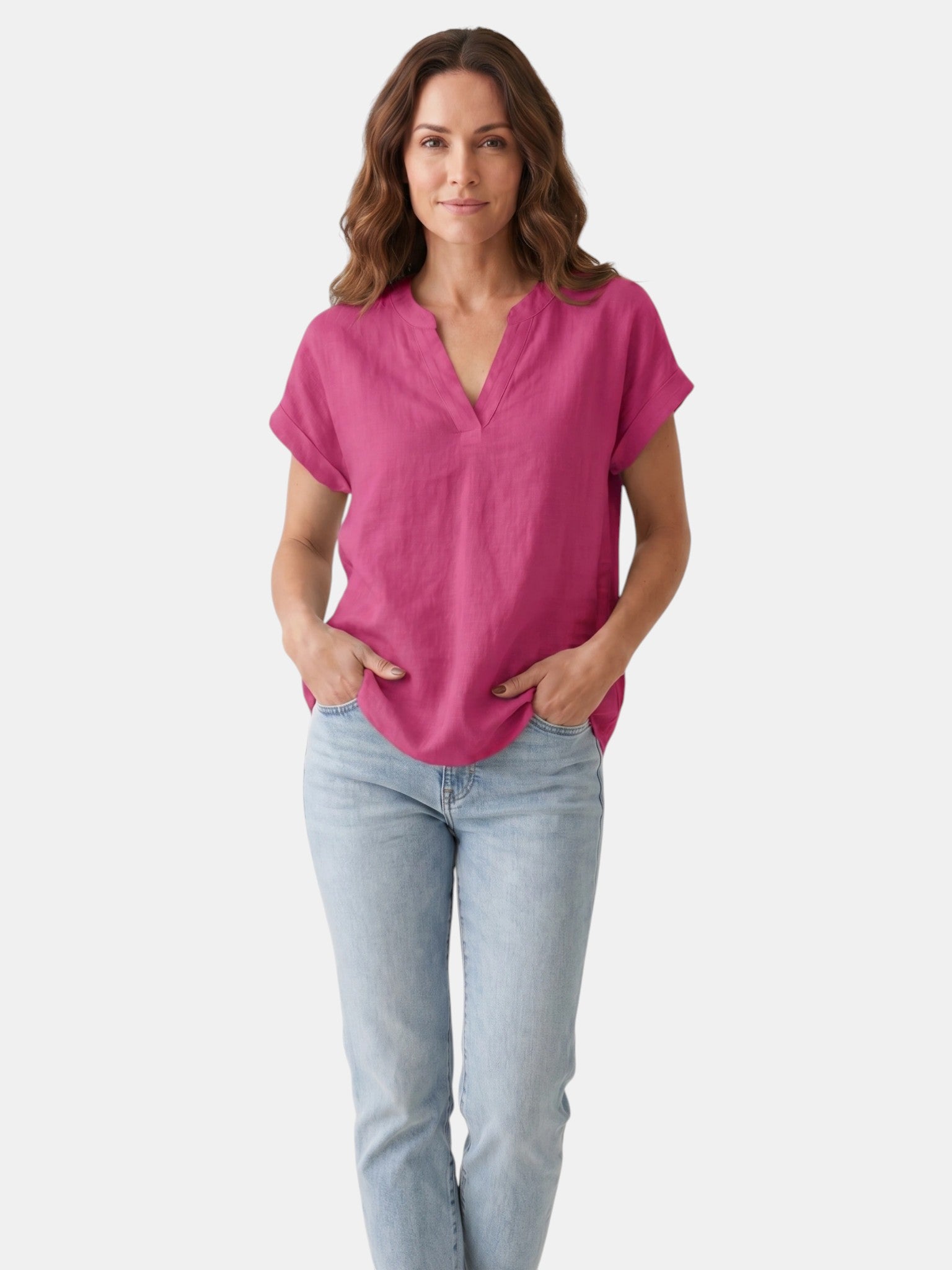 Blusa bianca da donna in tessuto morbido | Top estivo a scollo a V e vestibilità comoda