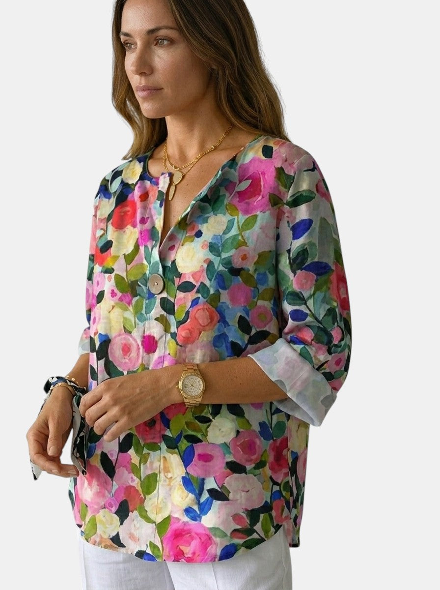 Blusa da donna con stampa floreale morbida | Top estivo leggero e casual | Camicia elegante a vestibilità rilassata