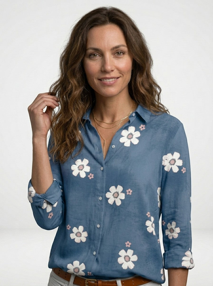 Blusa da donna morbida con stampa floreale | Top estivo a maniche lunghe e vestibilità comoda