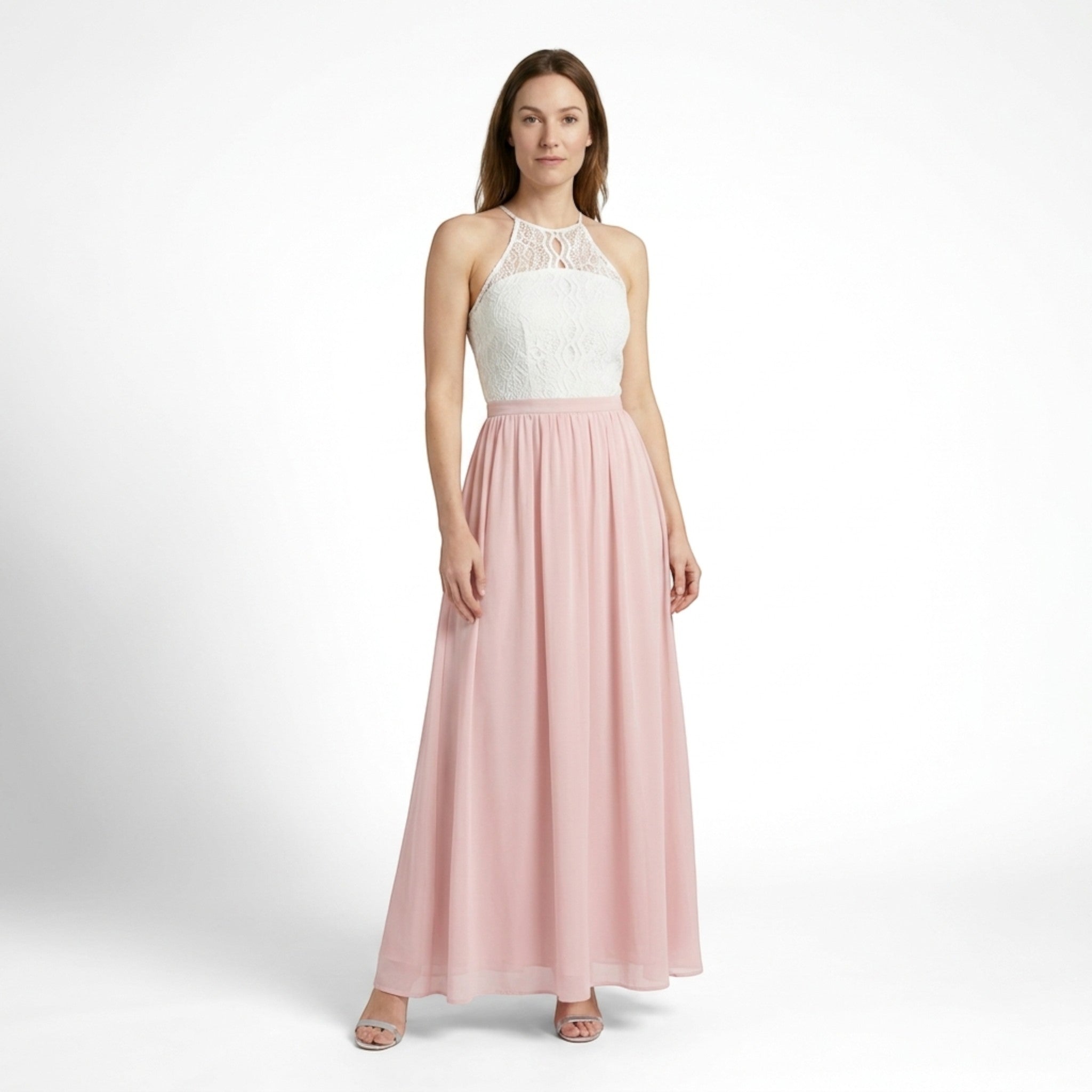 Robe longue douce à couches pour femme | Col halter élégant pour occasions estivales