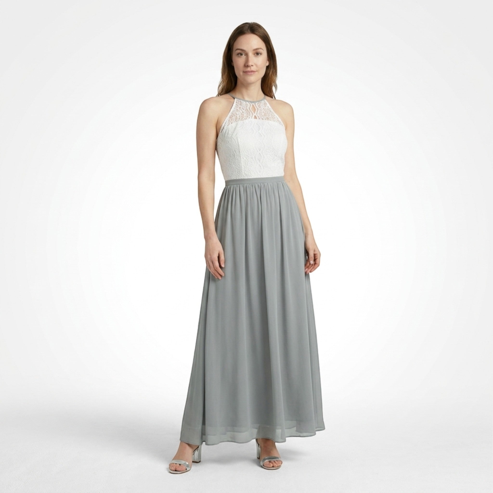 Robe longue douce à couches pour femme | Col halter élégant pour occasions estivales
