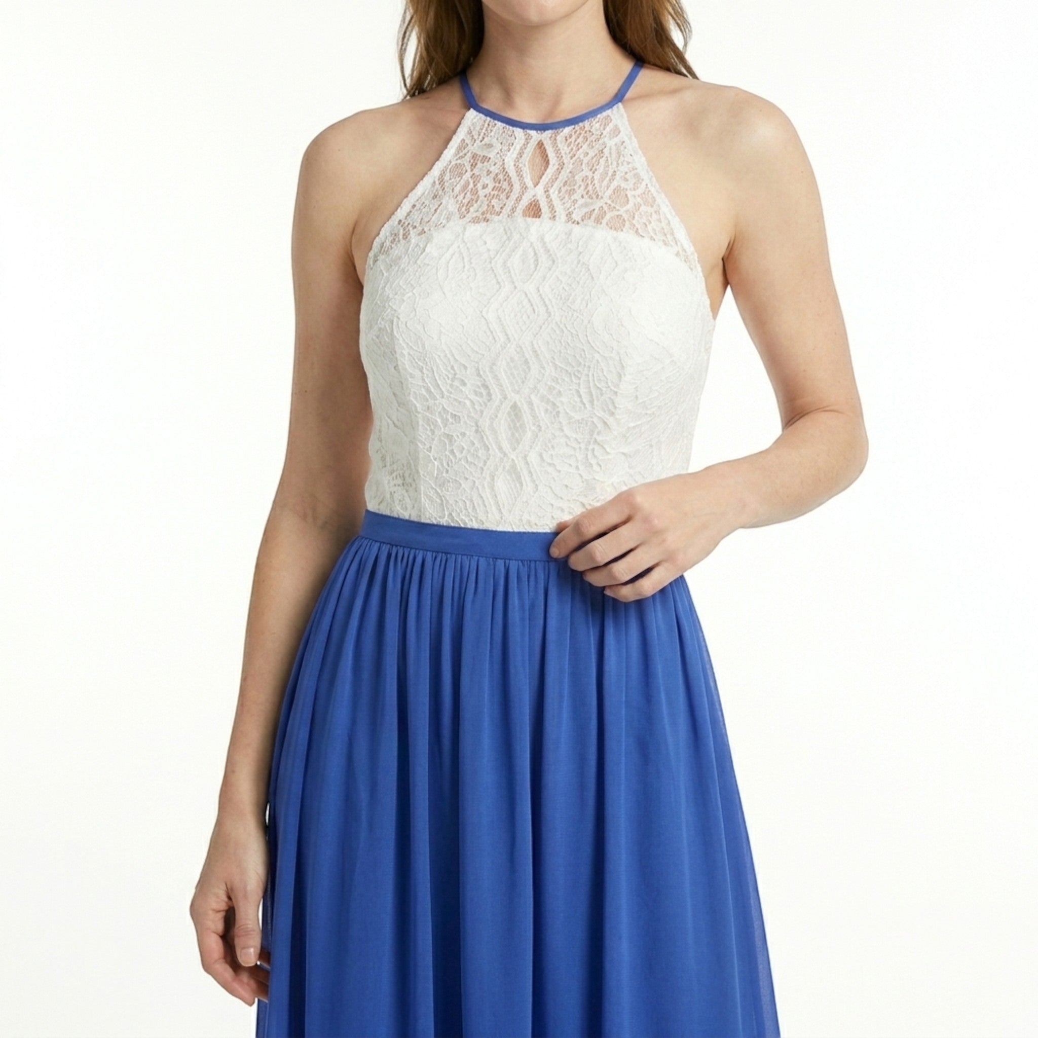 Robe longue douce à couches pour femme | Col halter élégant pour occasions estivales