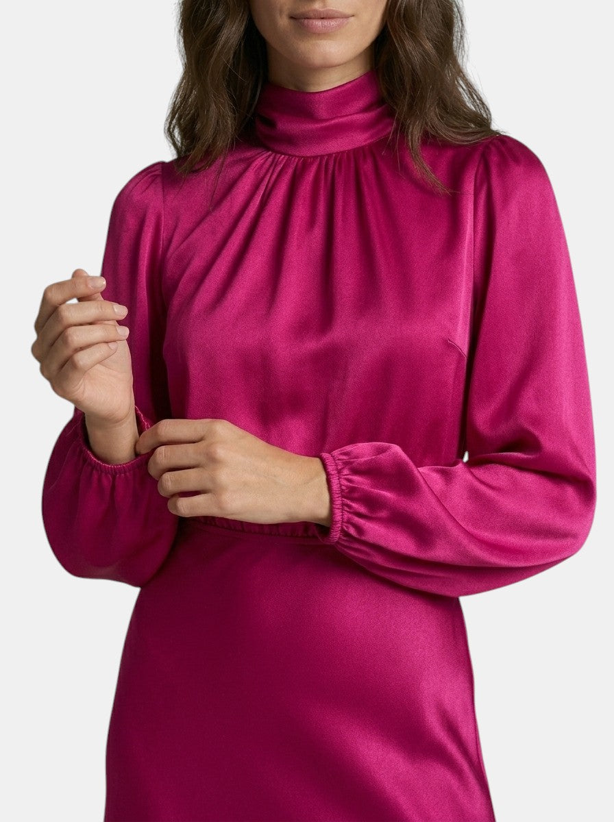 Robe midi fluide pour femme | Robe formelle élégante à col montant et manches longues
